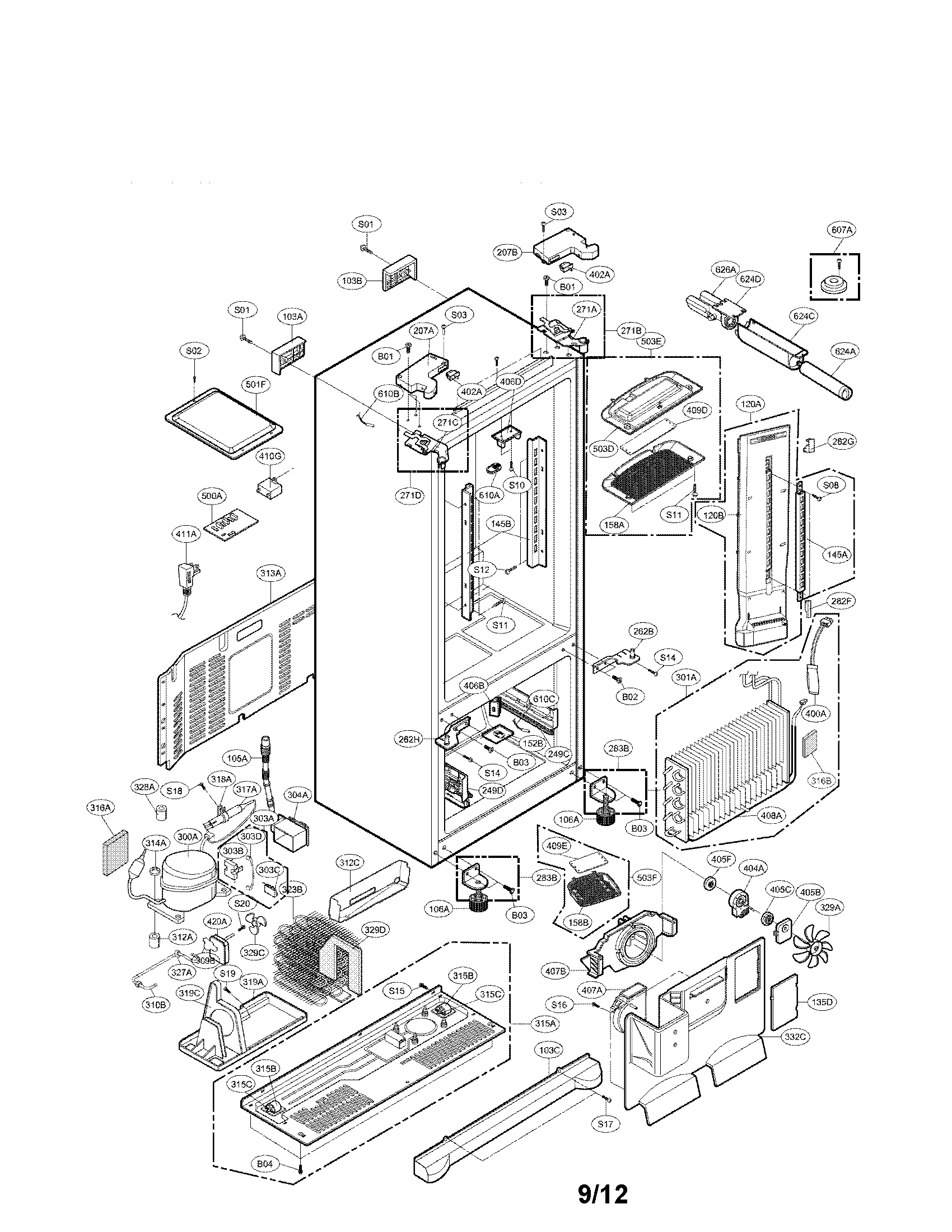 LG LFX25971SW/02 case parts diagram