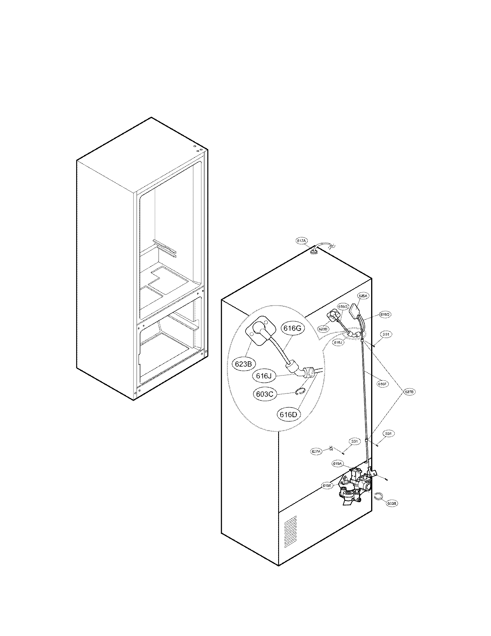 LG LFX25974ST/01 valve and water tube parts diagram
