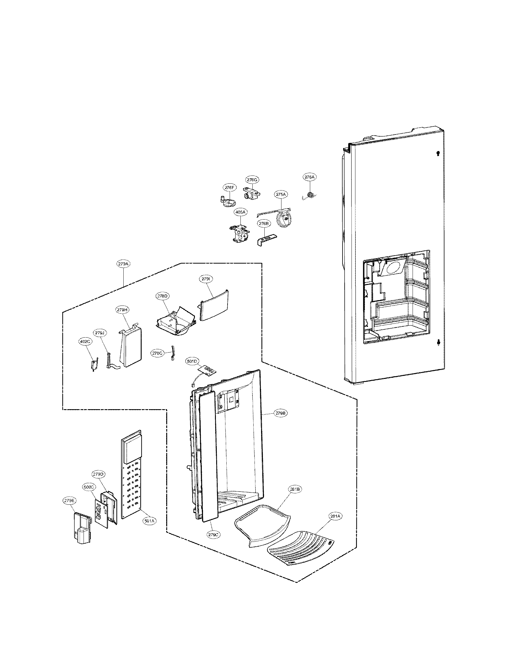 LG LFX25974SW/01 dispenser parts diagram