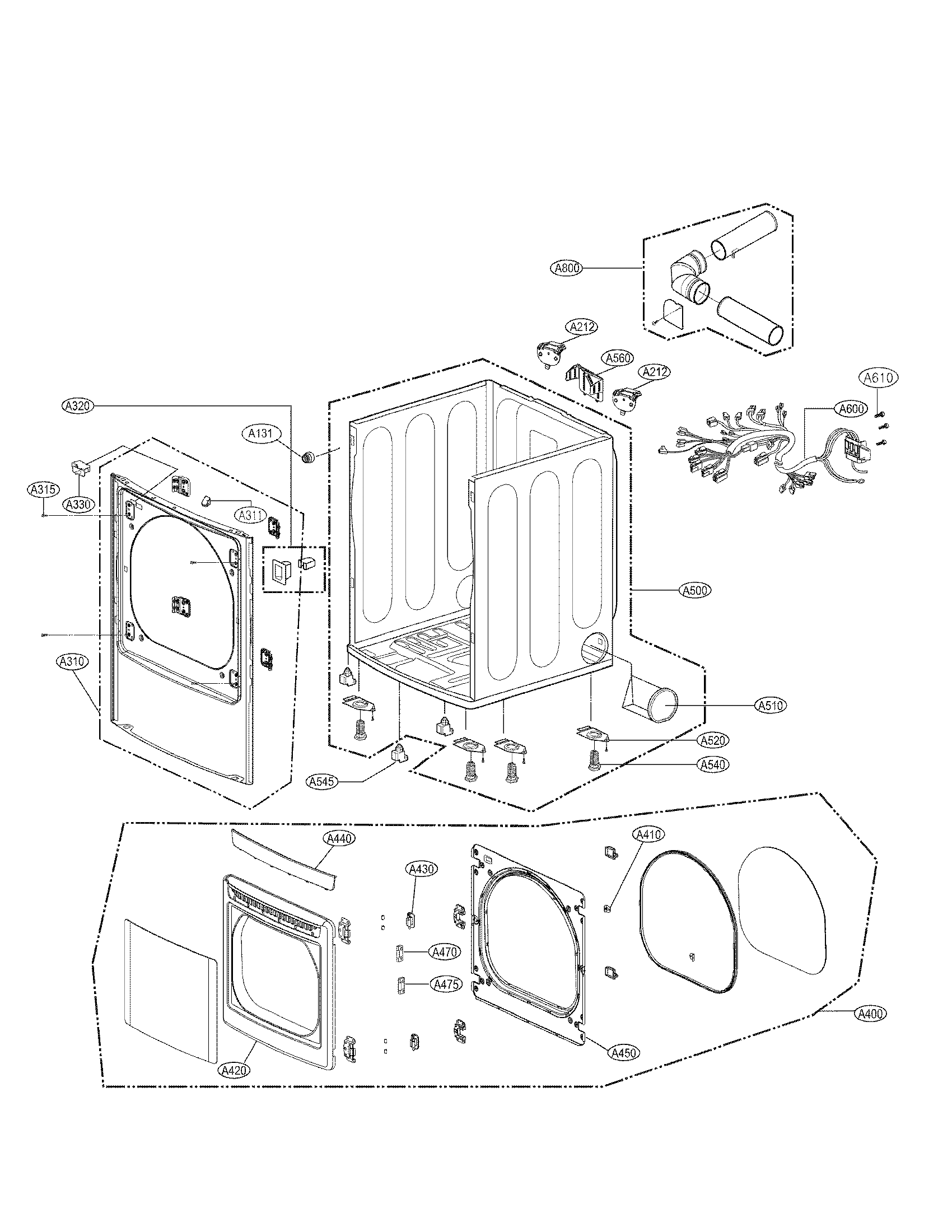 LG DLE4870W cabinet and door assembly parts diagram