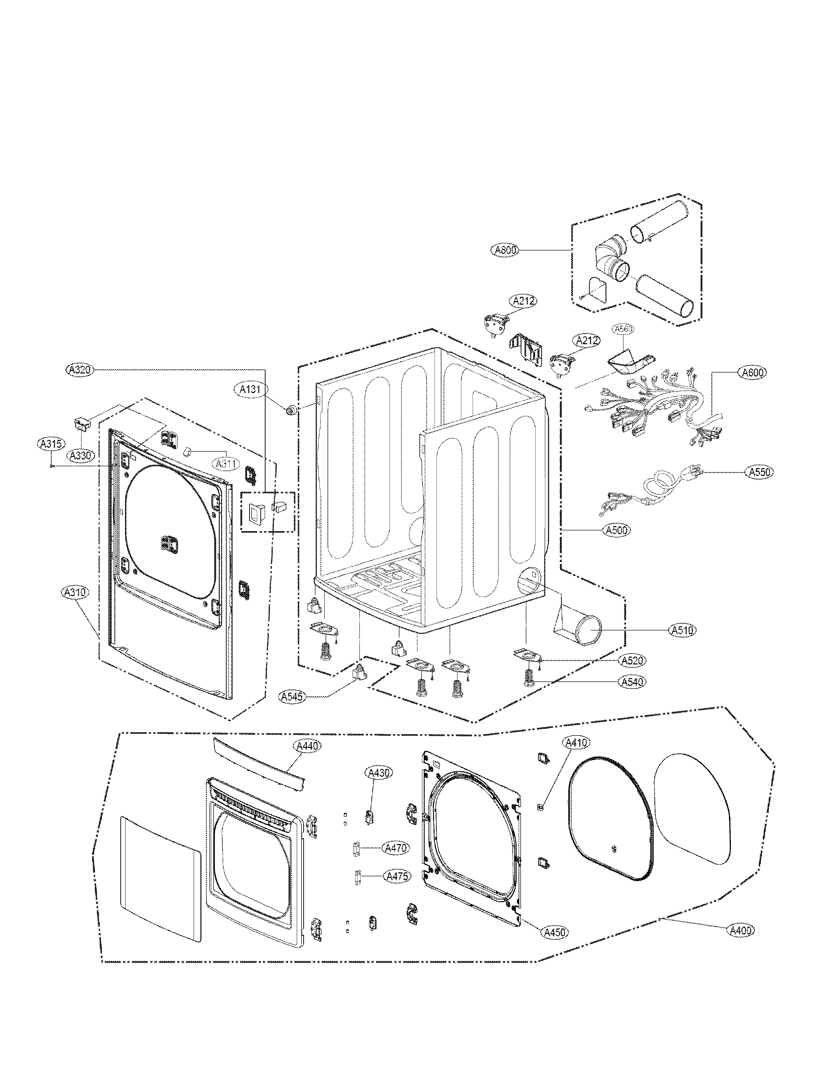 LG DLG4871W cabinet and door assembly parts diagram