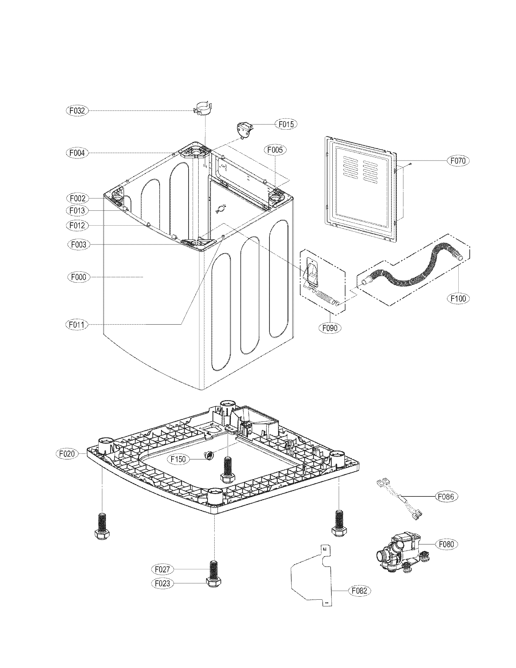 LG WT6001HW outer case assembly parts diagram