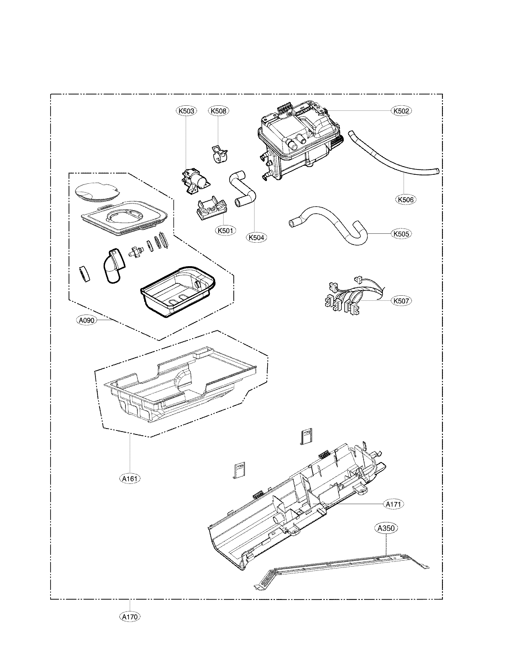 LG DLEX6001W panel drawer and guide assembly parts diagram