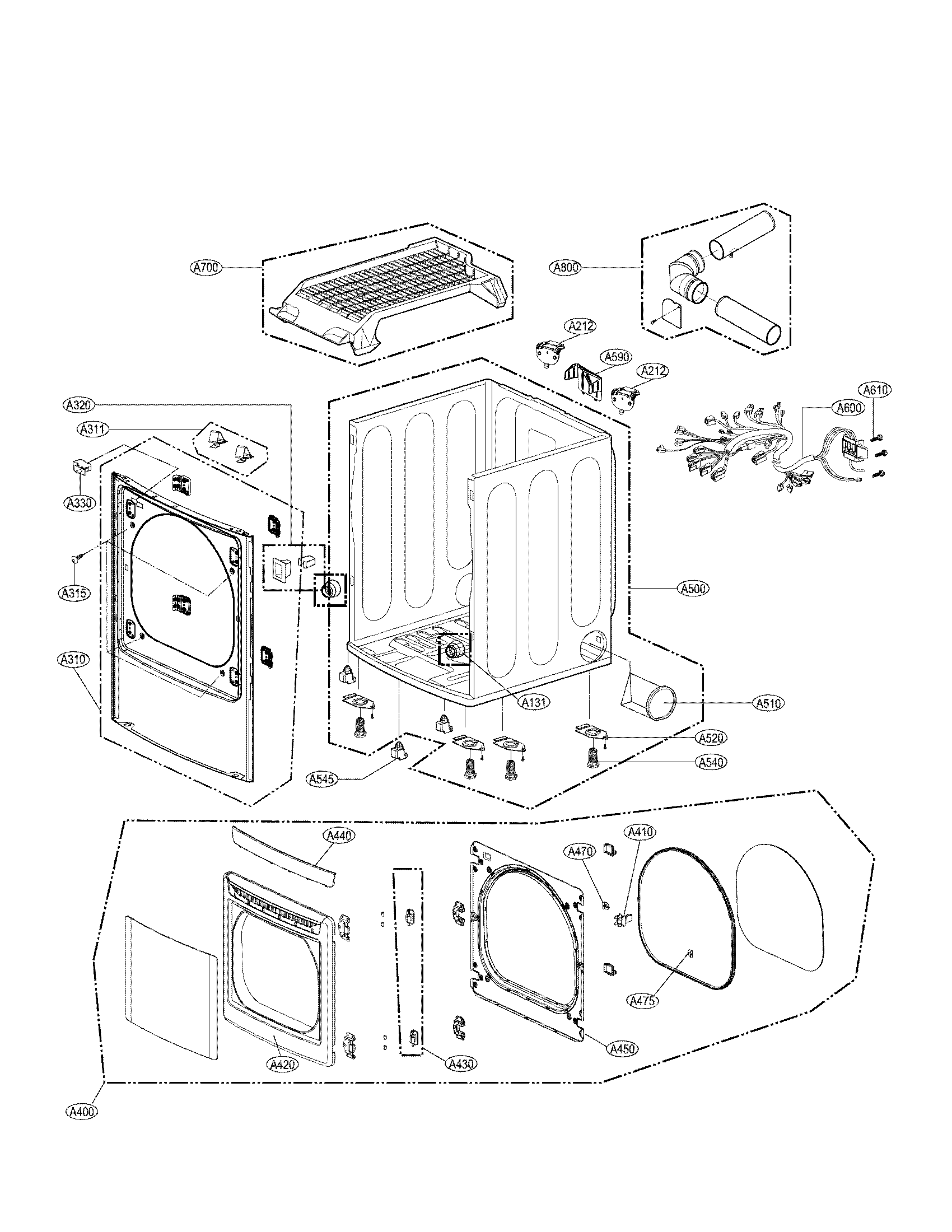 LG DLEX6001W cabinet and door assembly parts diagram