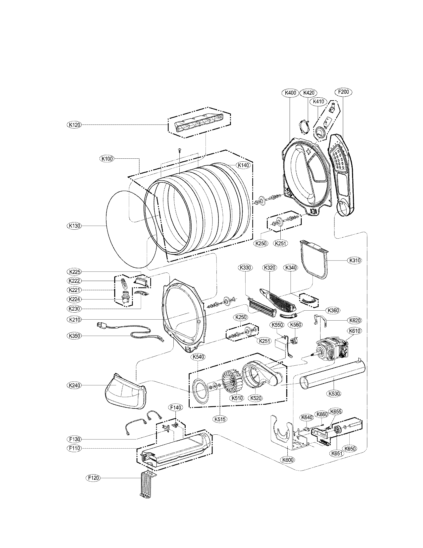 LG DLEX6001W drum and motor assembly parts diagram