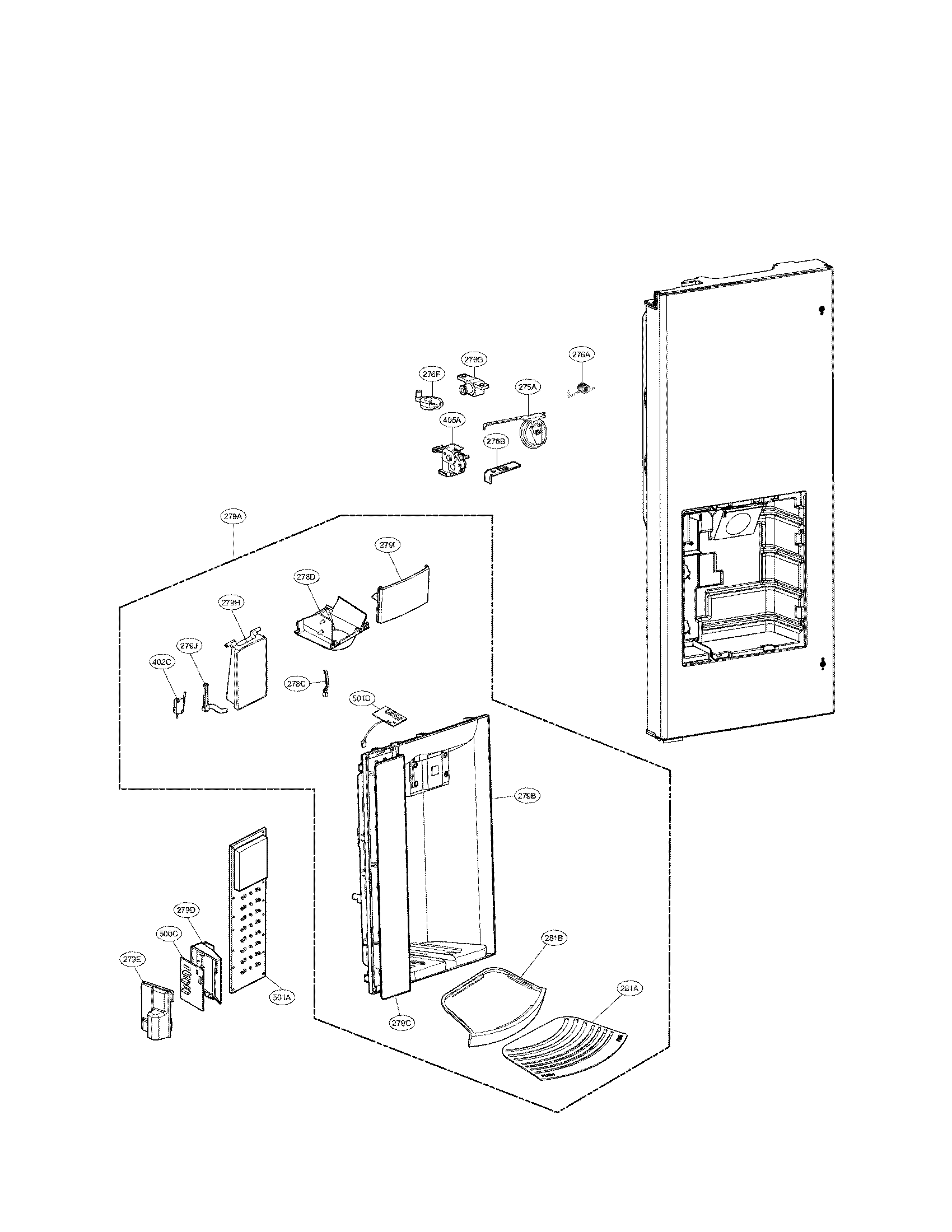 LG LFX21976ST/01 dispenser parts diagram