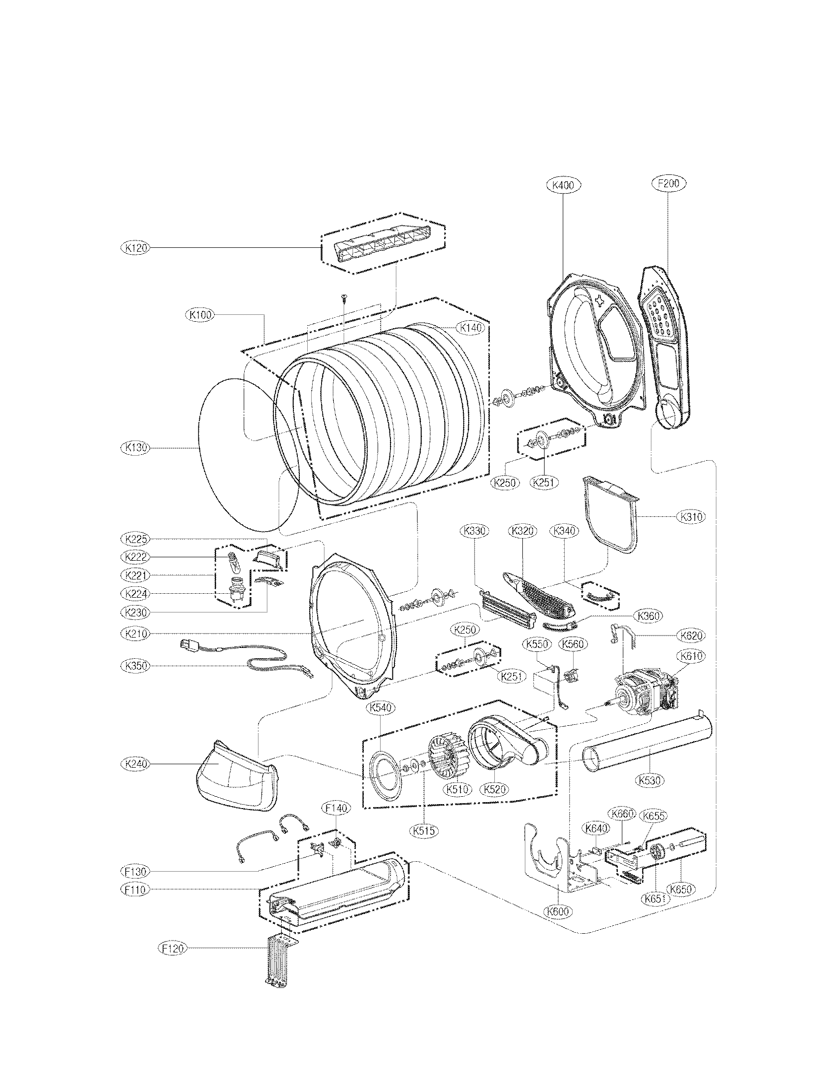 LG DLE1101W drum and motor assembly parts diagram