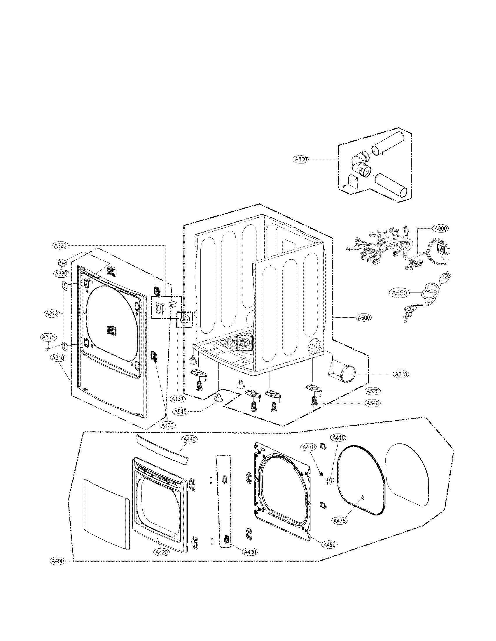 LG DLG1102W cabinet and door assembly parts diagram