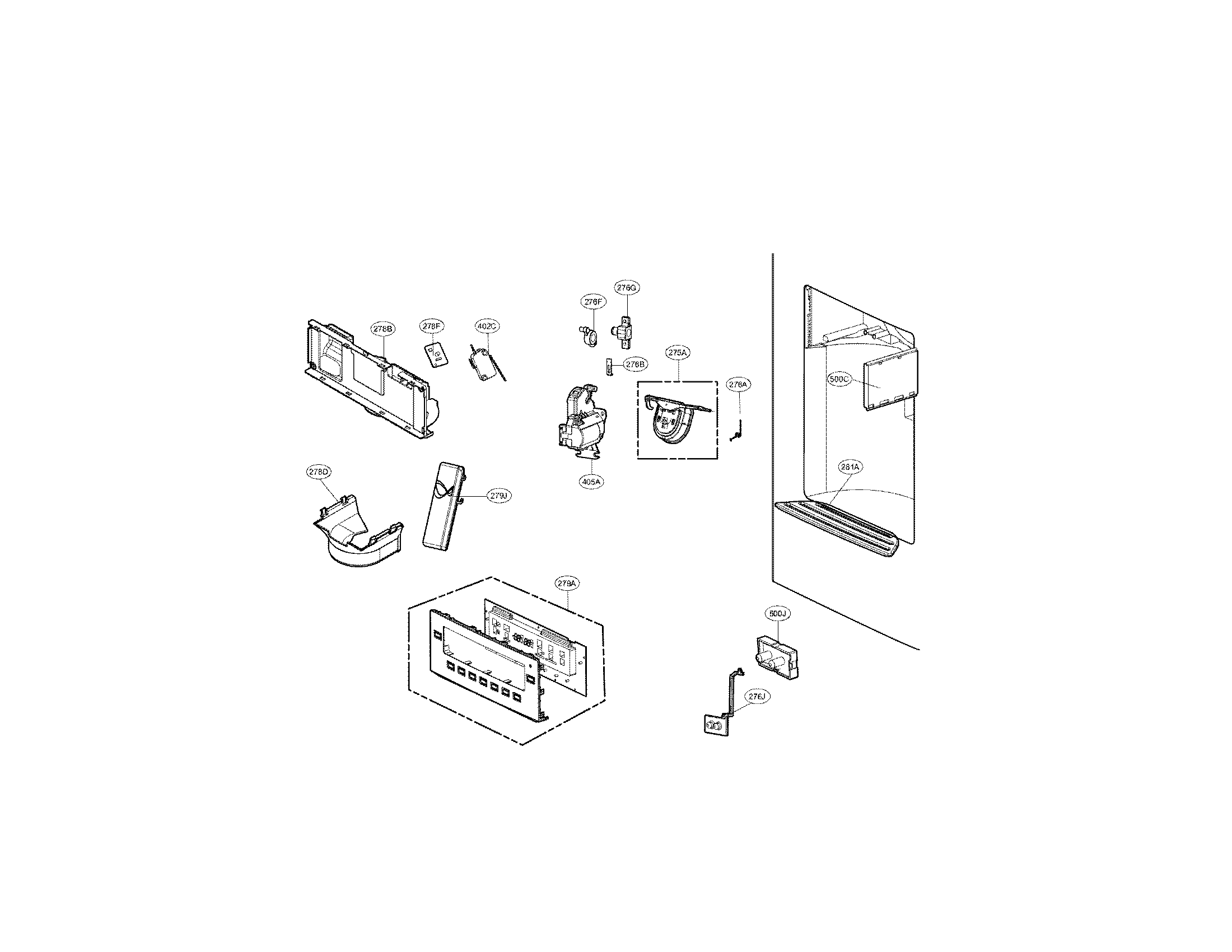 Kenmore Elite 79572059111 dispenser parts diagram