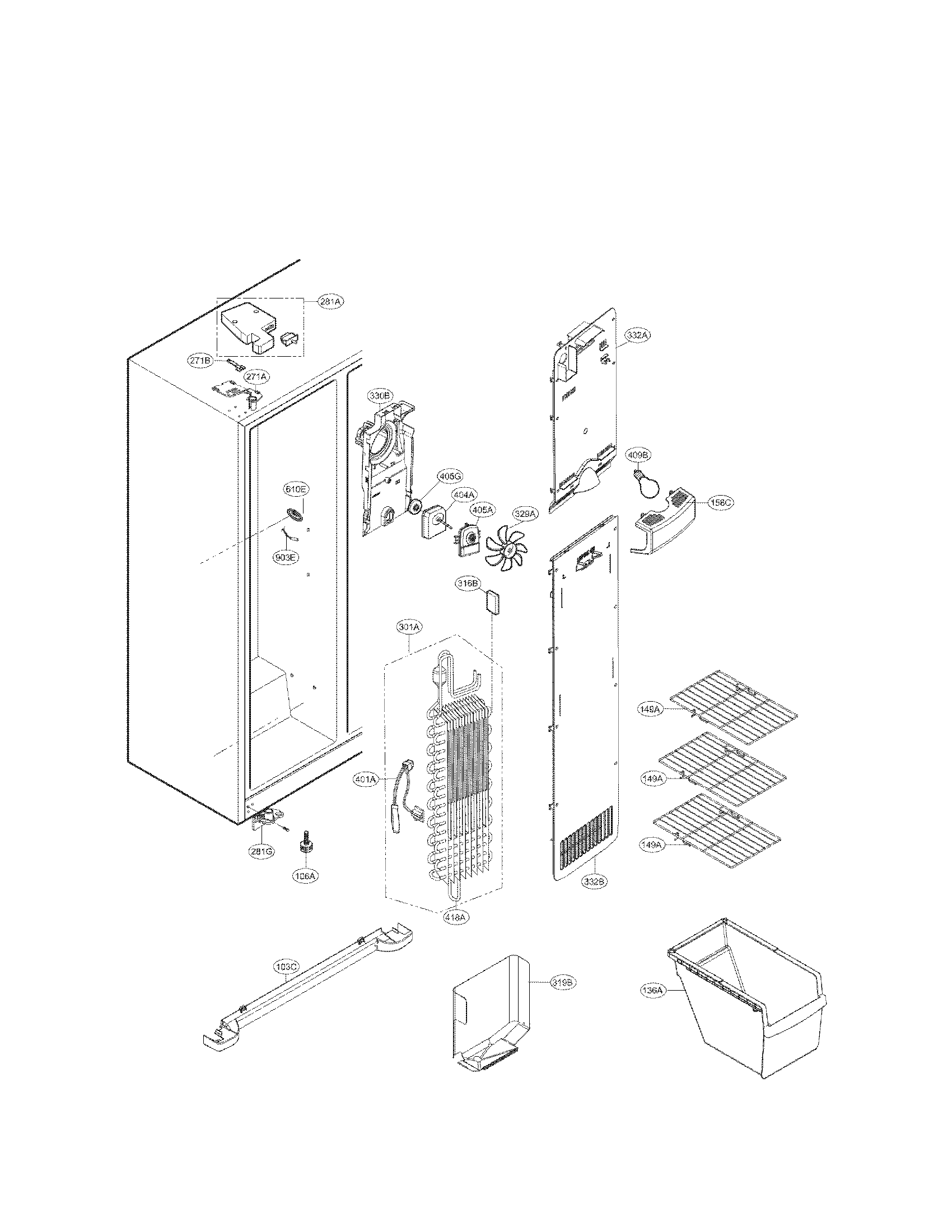 Kenmore 79551313014 freezer compartment parts diagram