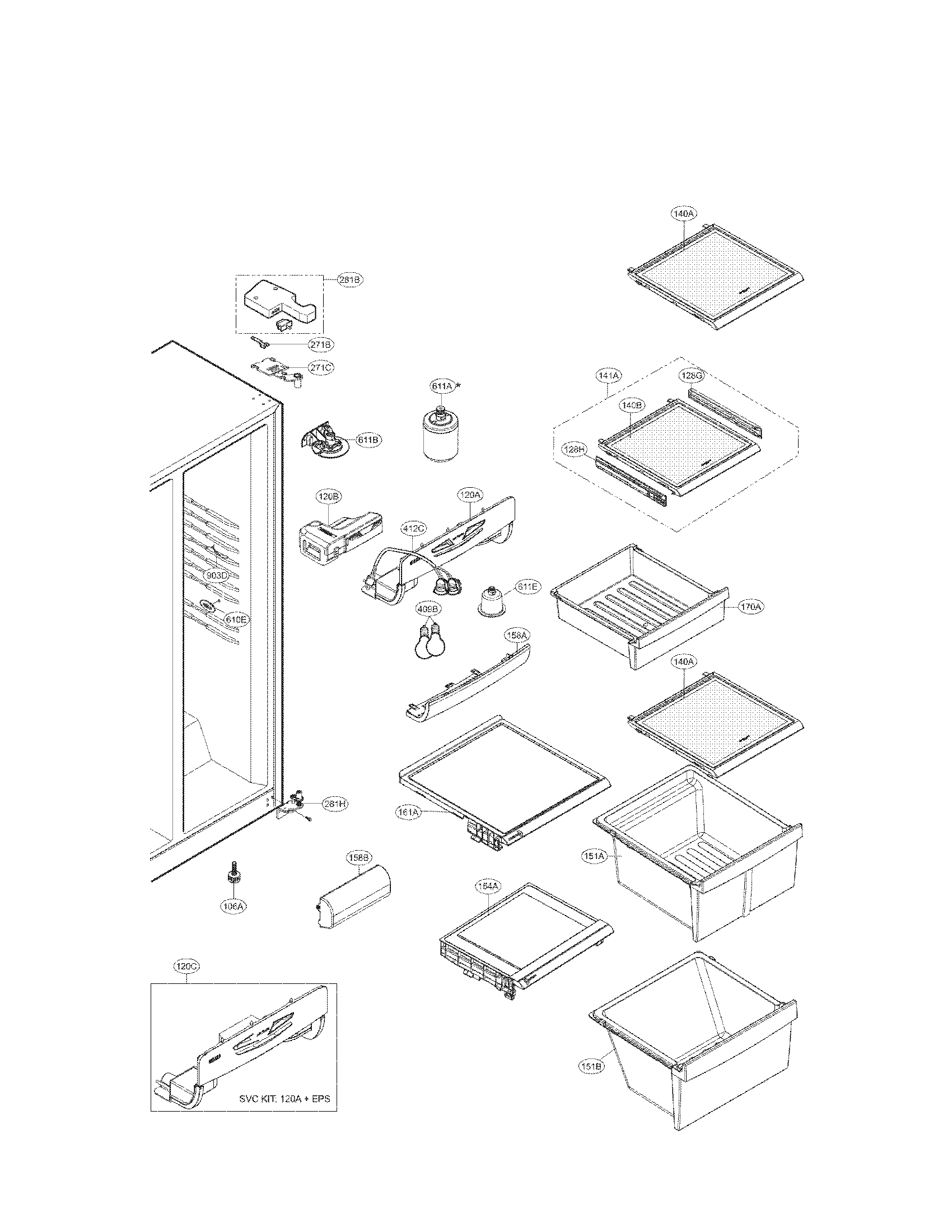 Kenmore 79551313014 refrigerator compartment parts diagram