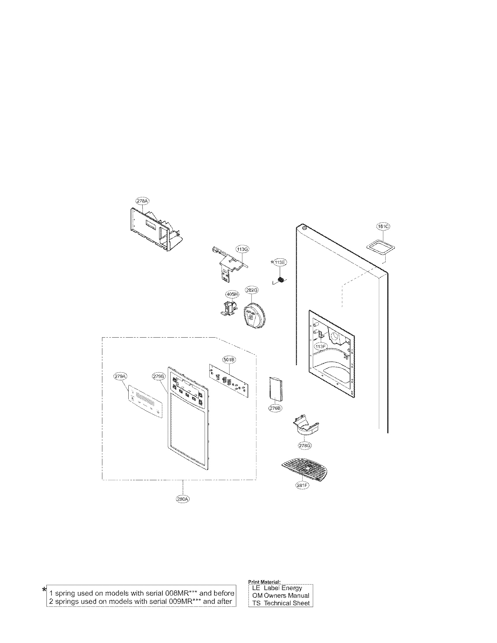 Kenmore 79551313013 dispenser parts diagram