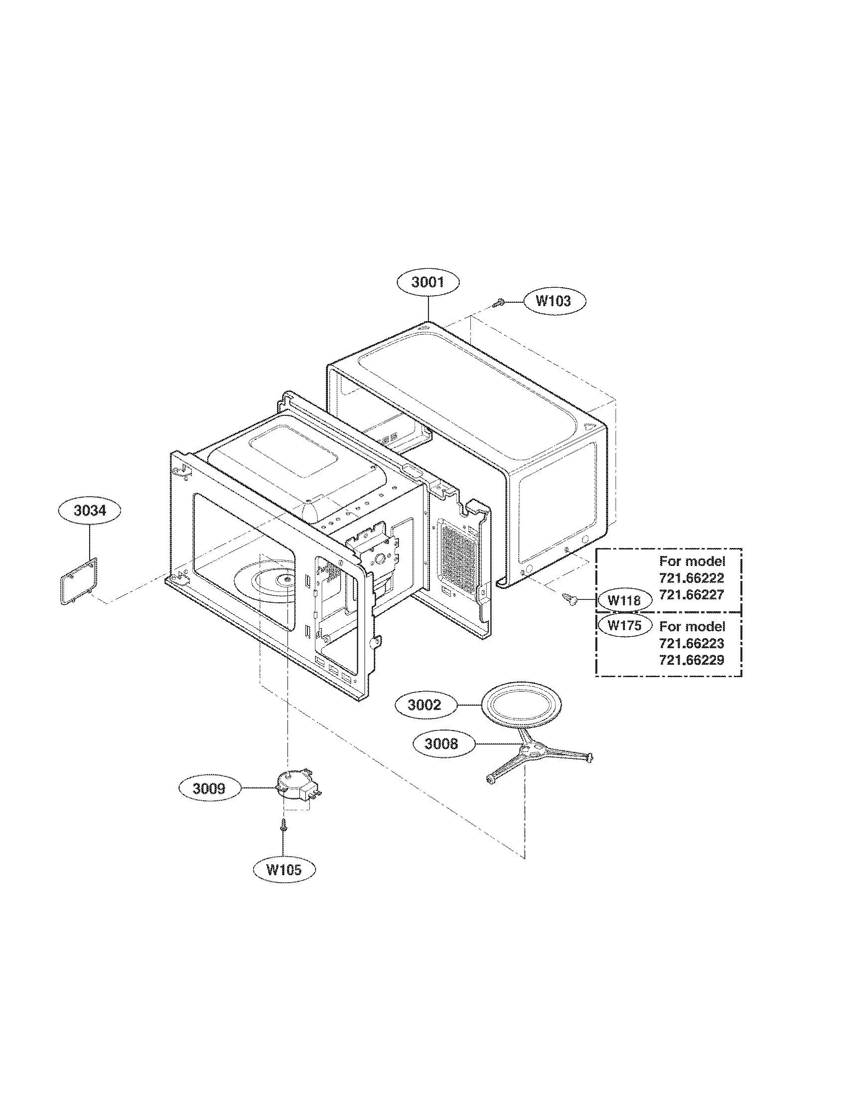 Kenmore 72166222011 oven cavity parts diagram
