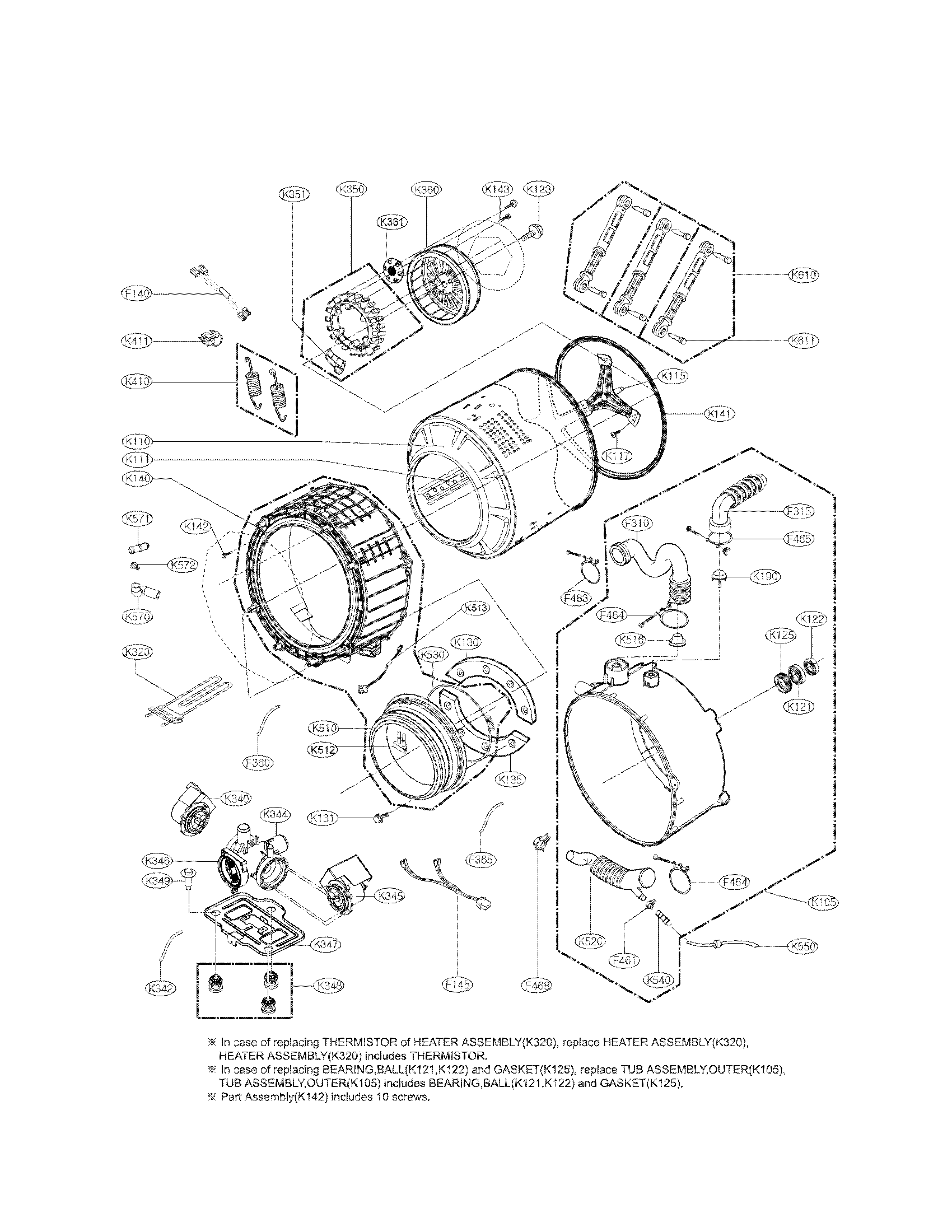 Kenmore Elite 79641073310 drum and tub assembly parts diagram