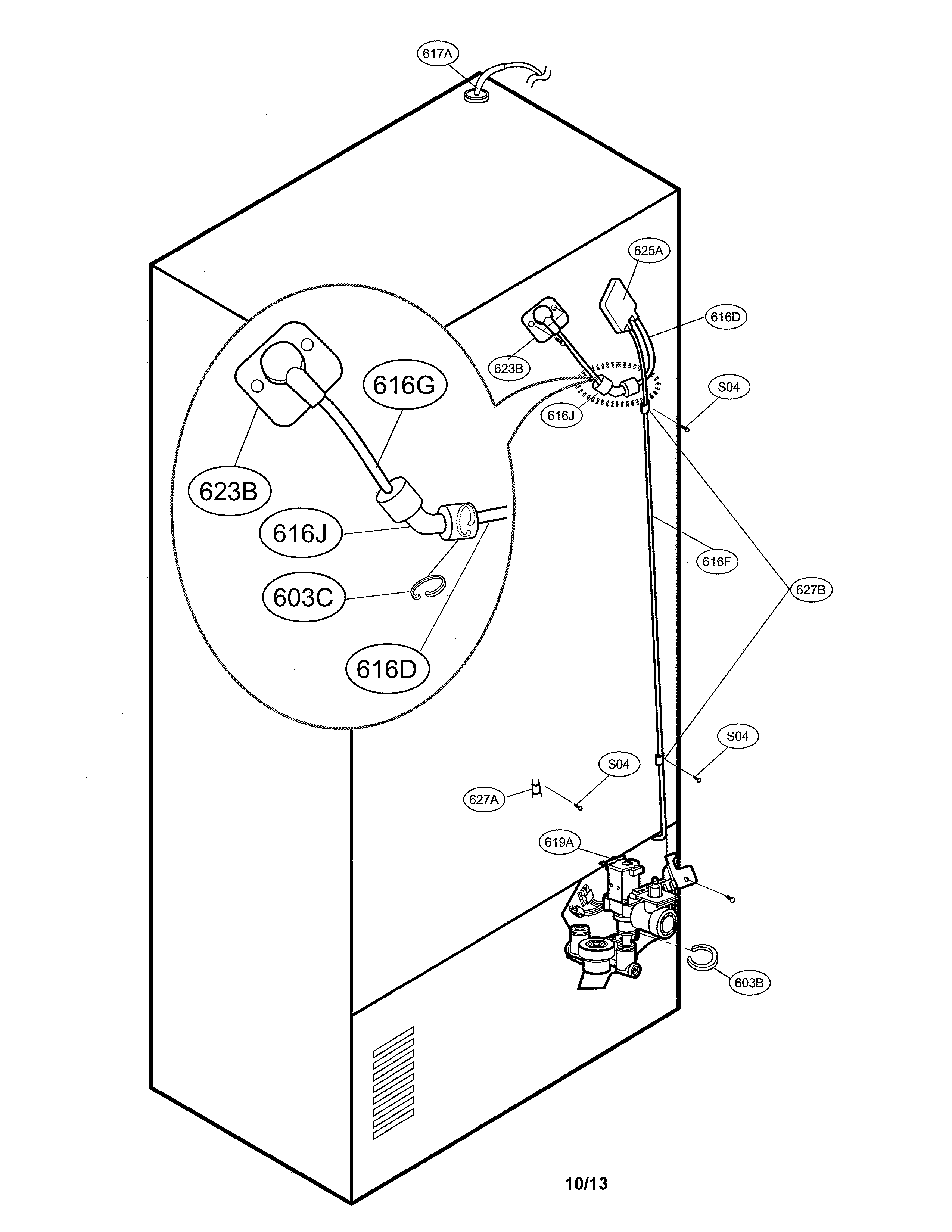Kenmore Elite 79572093310 valve and water tube parts diagram