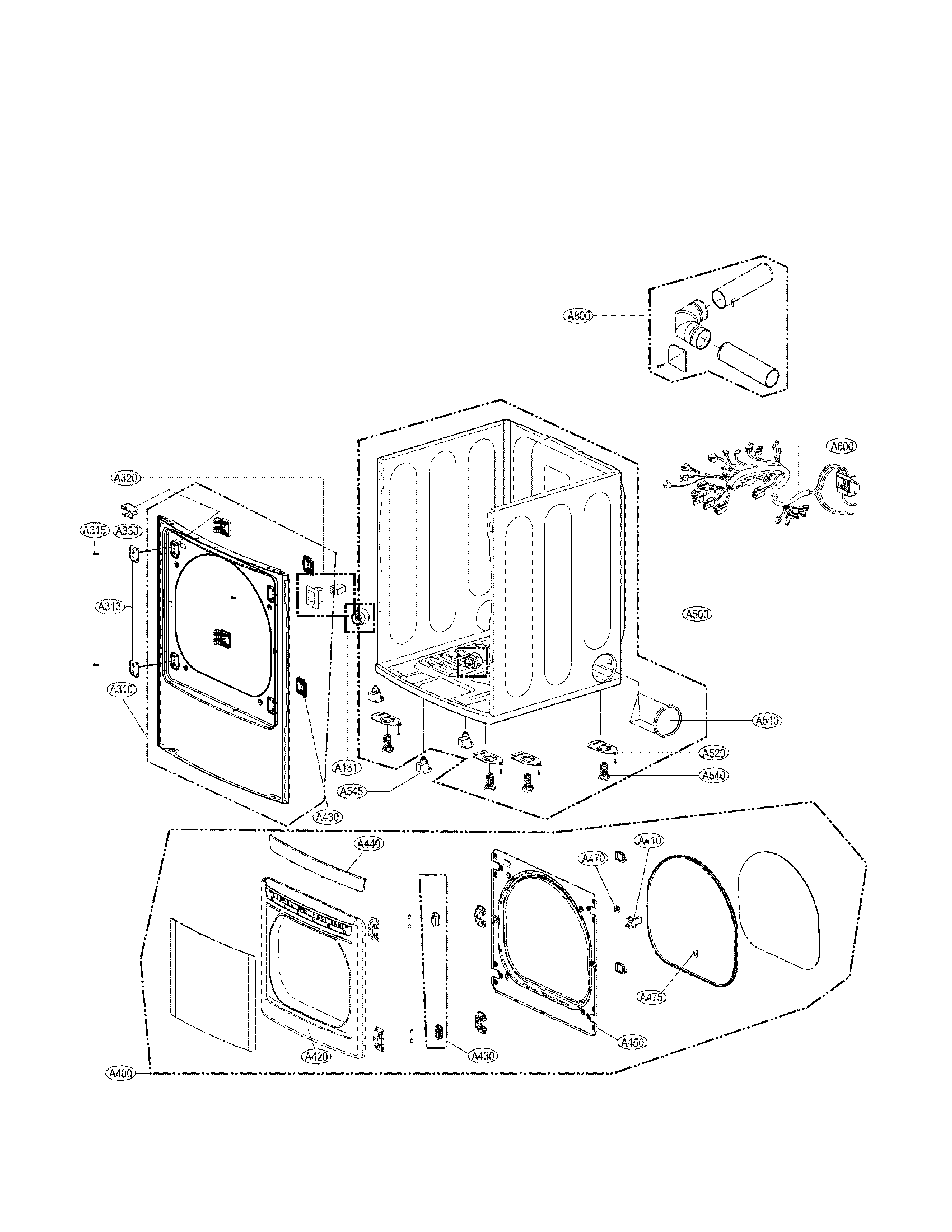 LG DLEY1201V cabinet and door assembly parts diagram