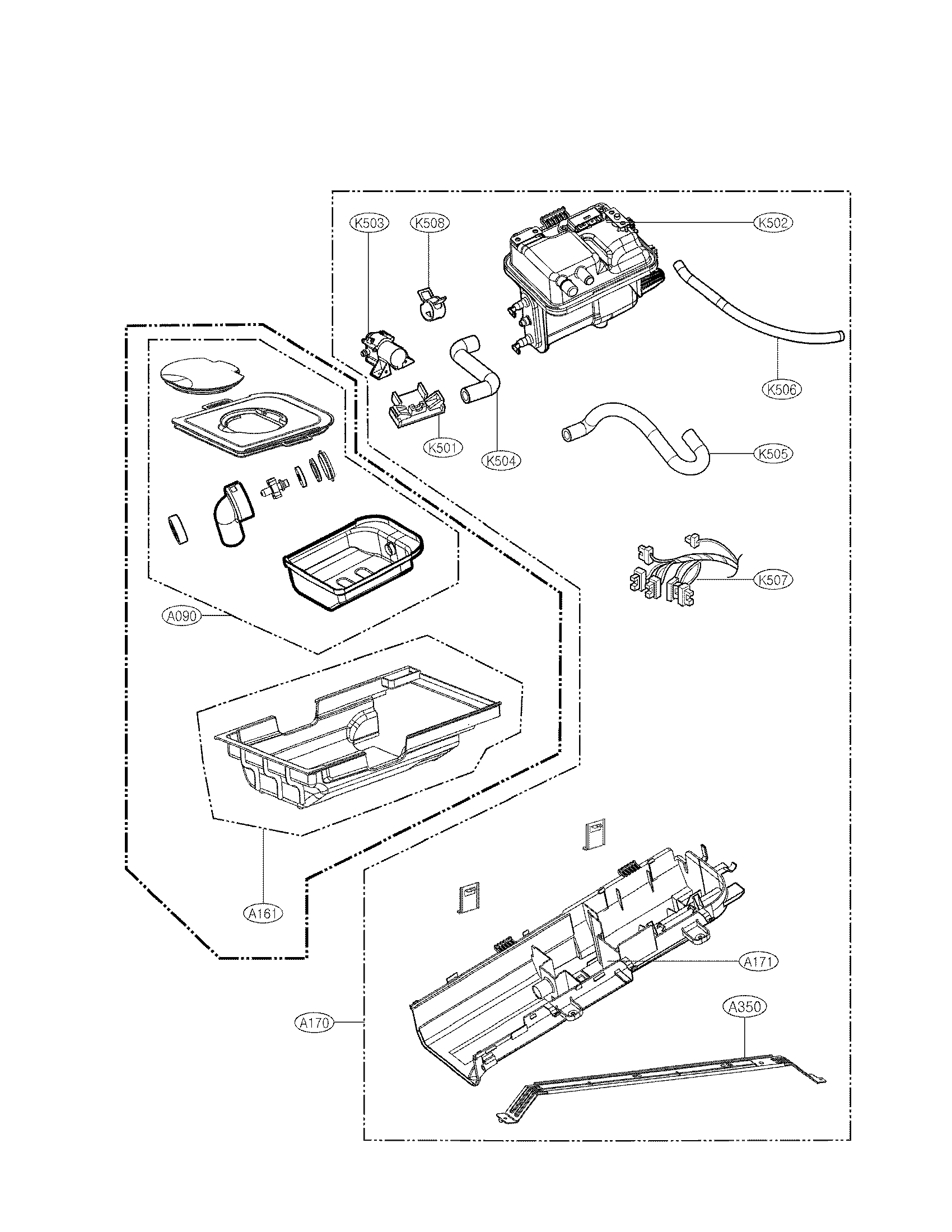 LG DLEX5170V panel drawer assembly and guide assembly parts diagram