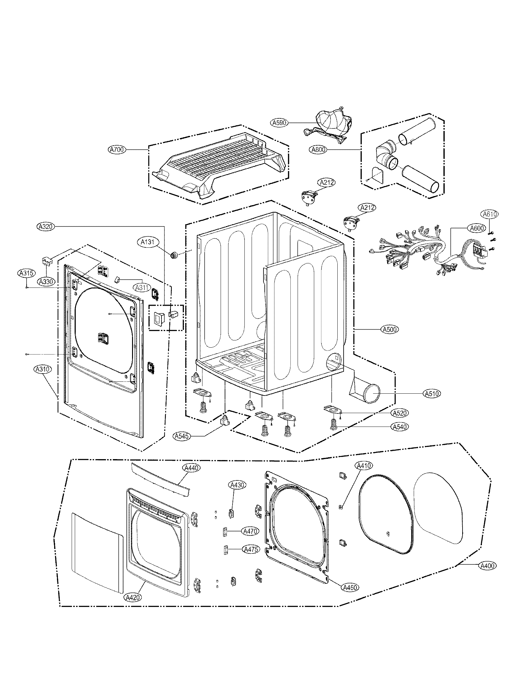 LG DLEX5170V cabinet and door assembly parts diagram