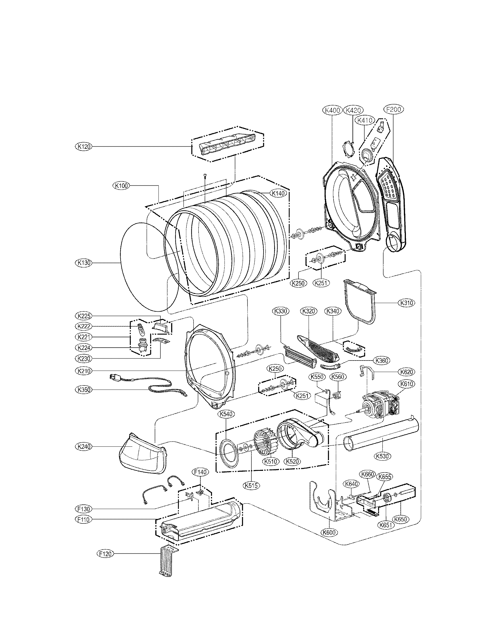 LG DLEX5170V drum and motor assembly parts diagram