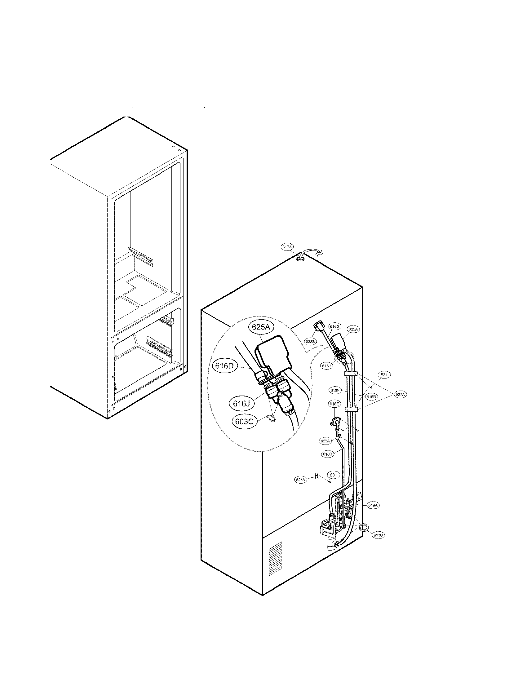 LG LFX29927SW/00 valve and water tube parts diagram
