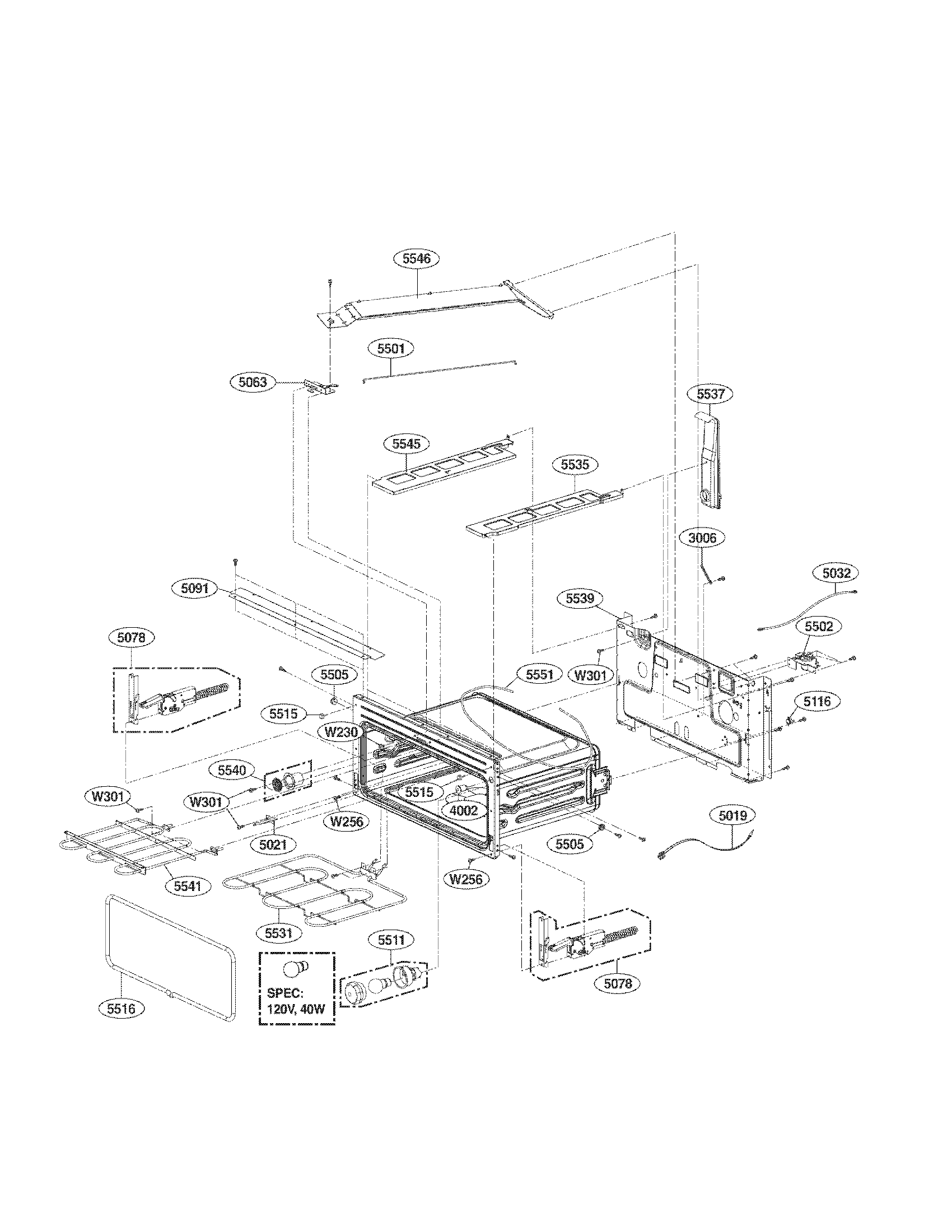 LG LDE3035SB upper cavity parts diagram