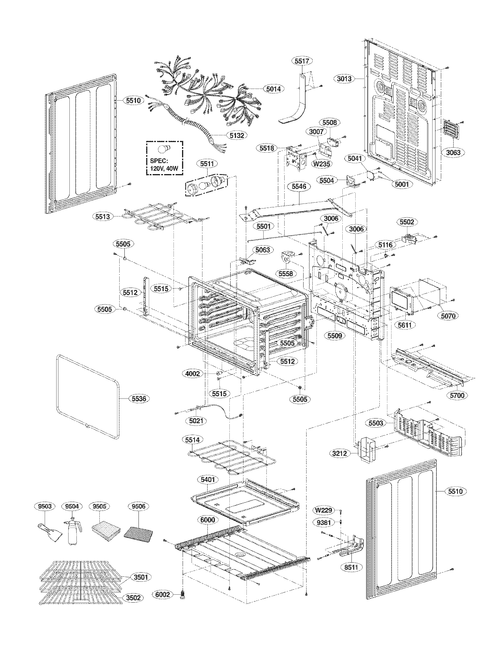 LG LDE3035ST lower cavity parts diagram