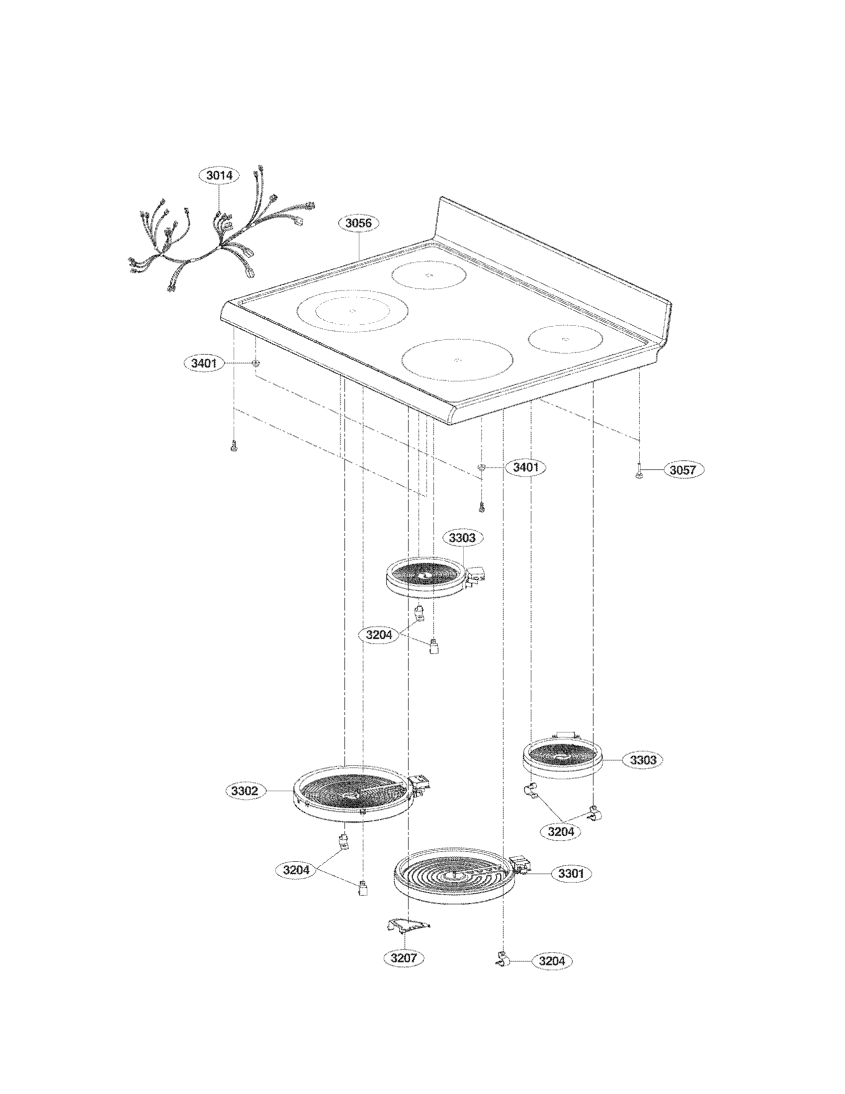 LG LRE3021ST/00 cooktop parts diagram