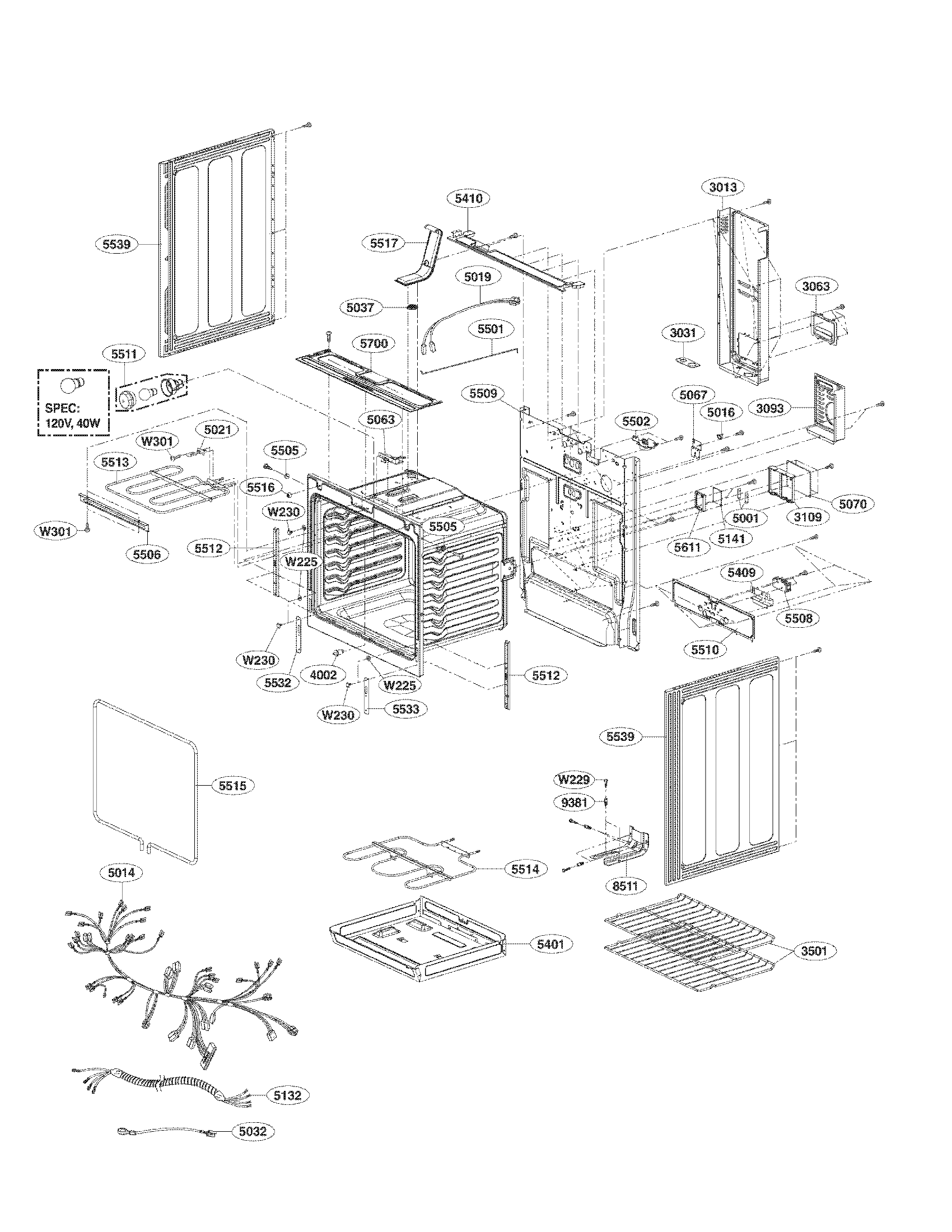 LG LRE3021ST/00 cavity parts diagram