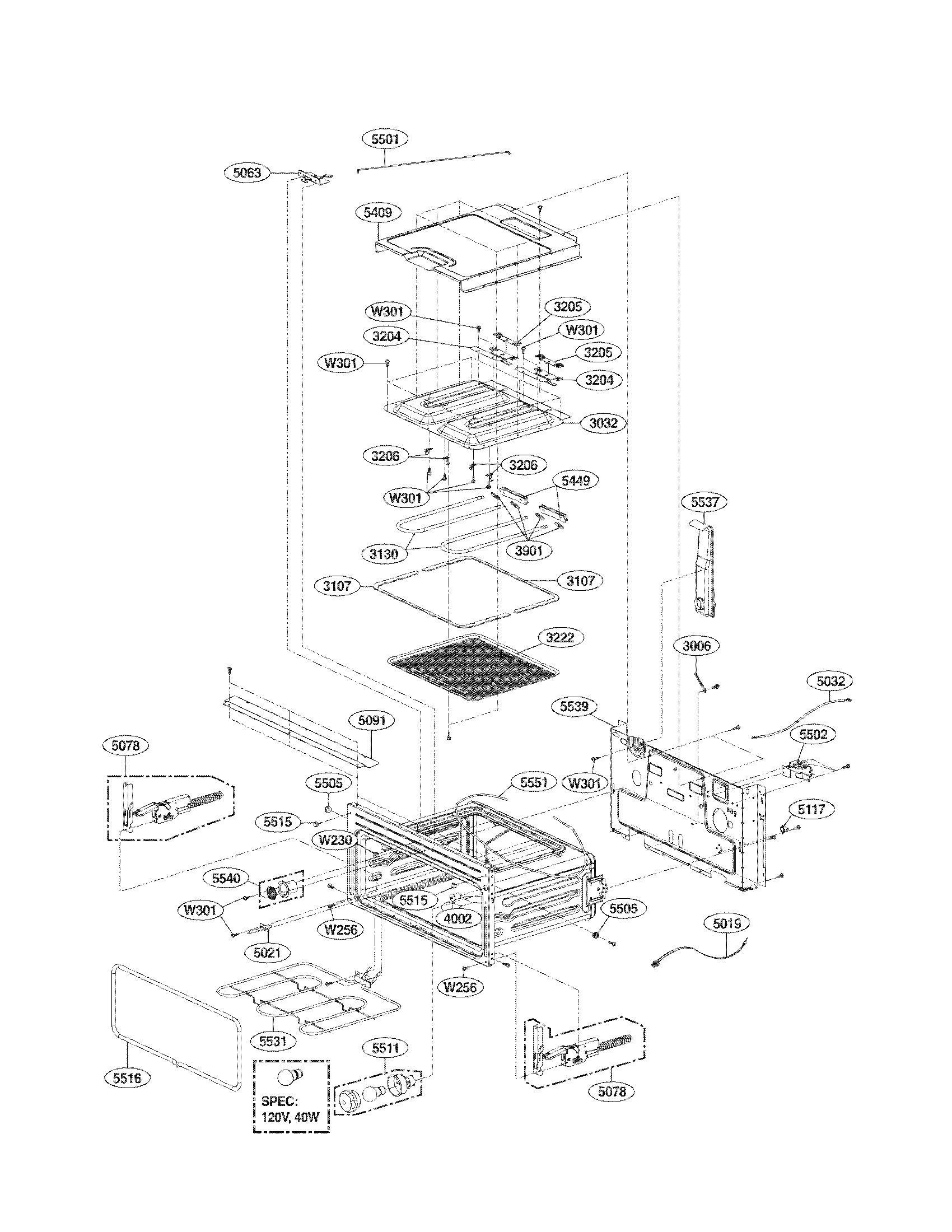 LG LDE3037ST/00 upper cavity parts diagram