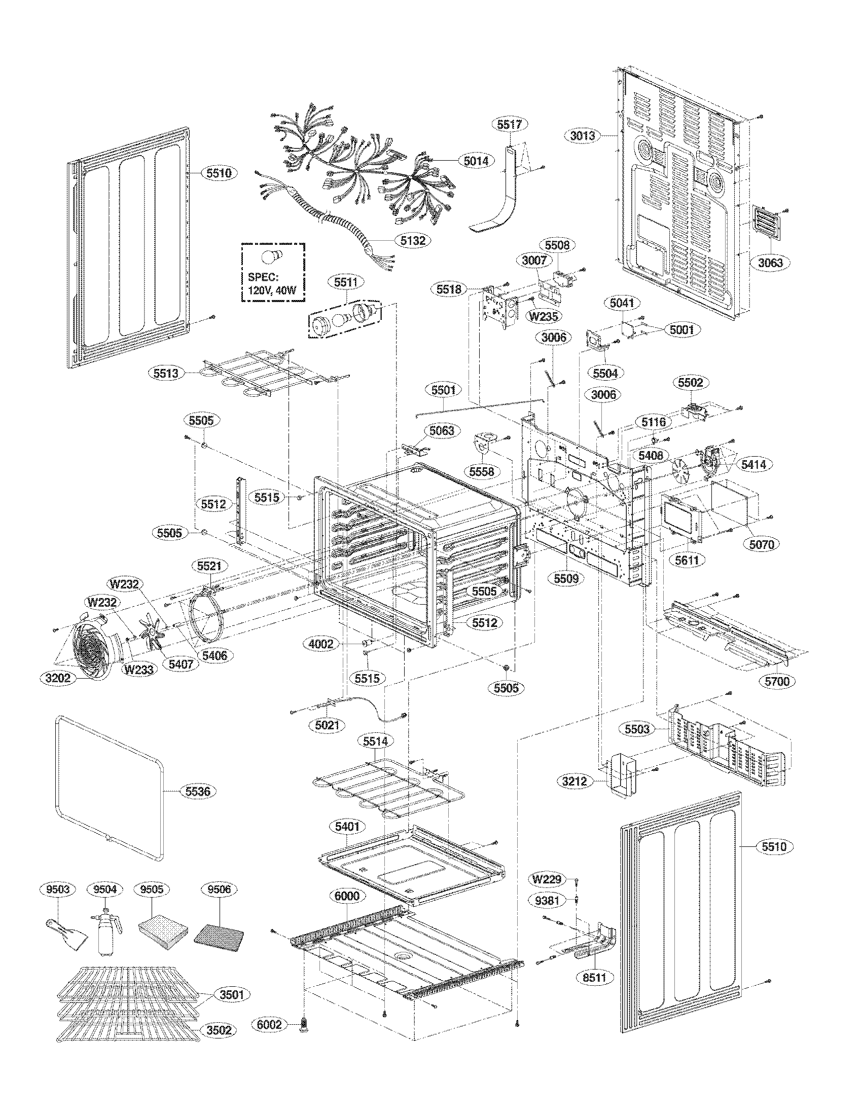 LG LDE3037ST/00 lower cavity parts diagram