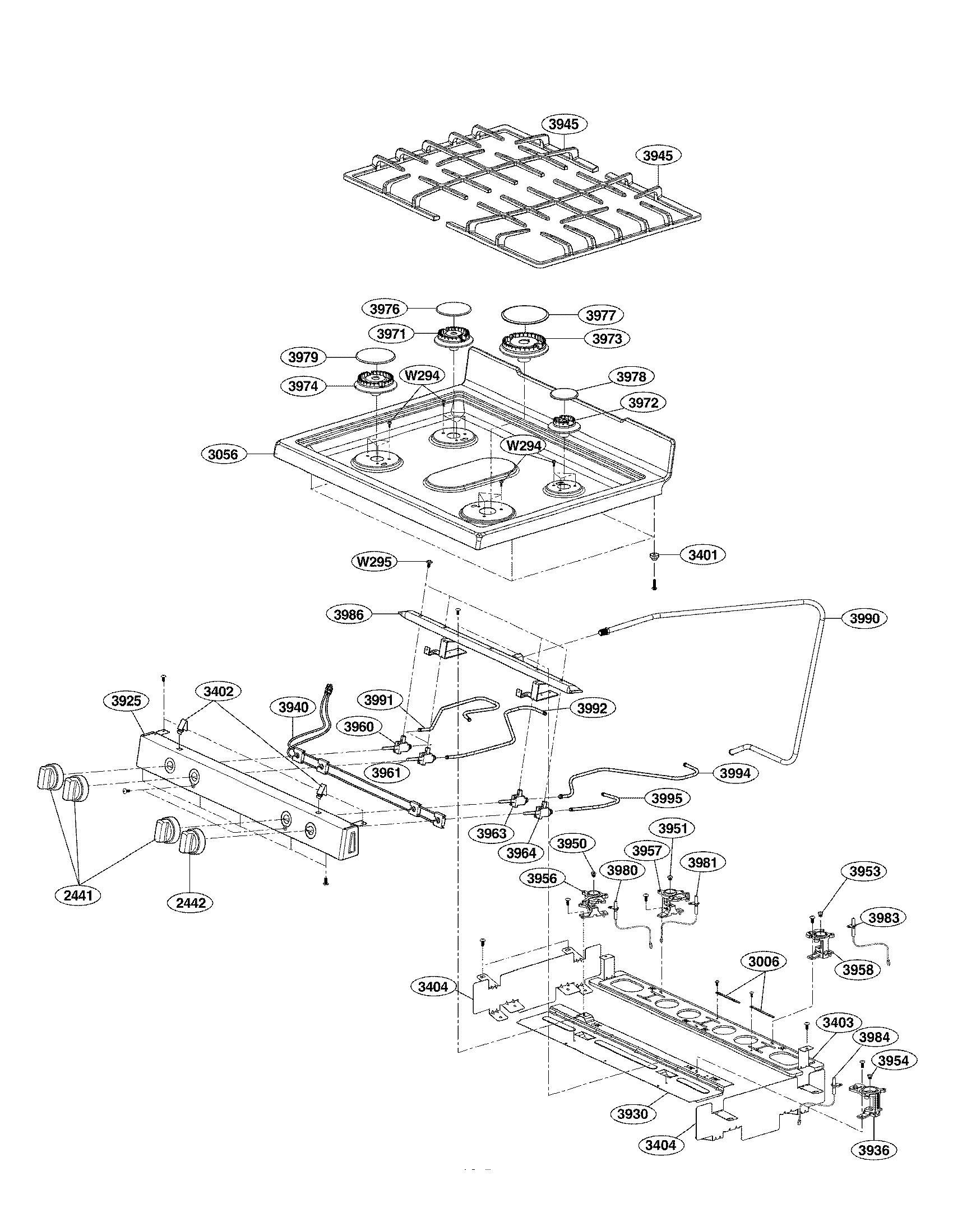 LG LDG3031ST cooktop parts diagram