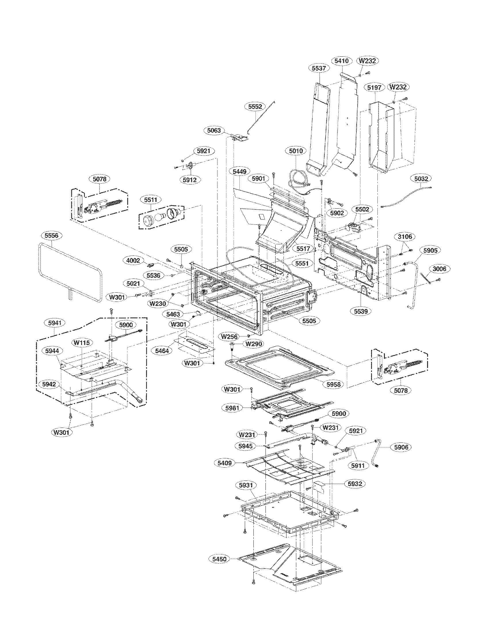 LG LDG3035SB upper cavity parts diagram