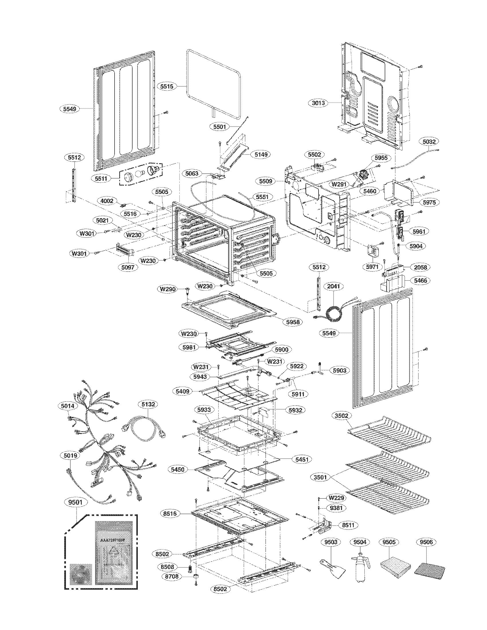 LG LDG3035SB lower cavity parts diagram