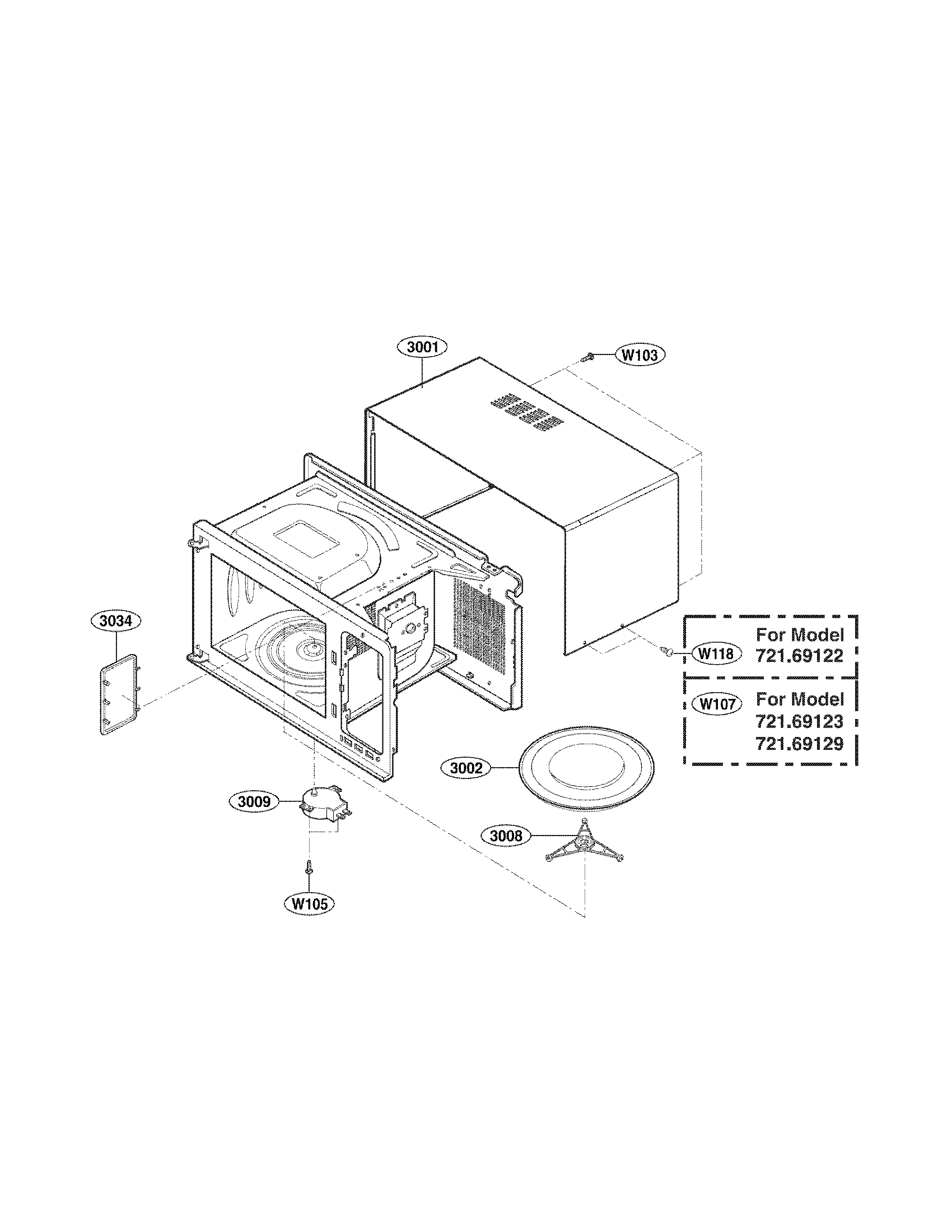 Kenmore 72169123010 oven cavity parts diagram