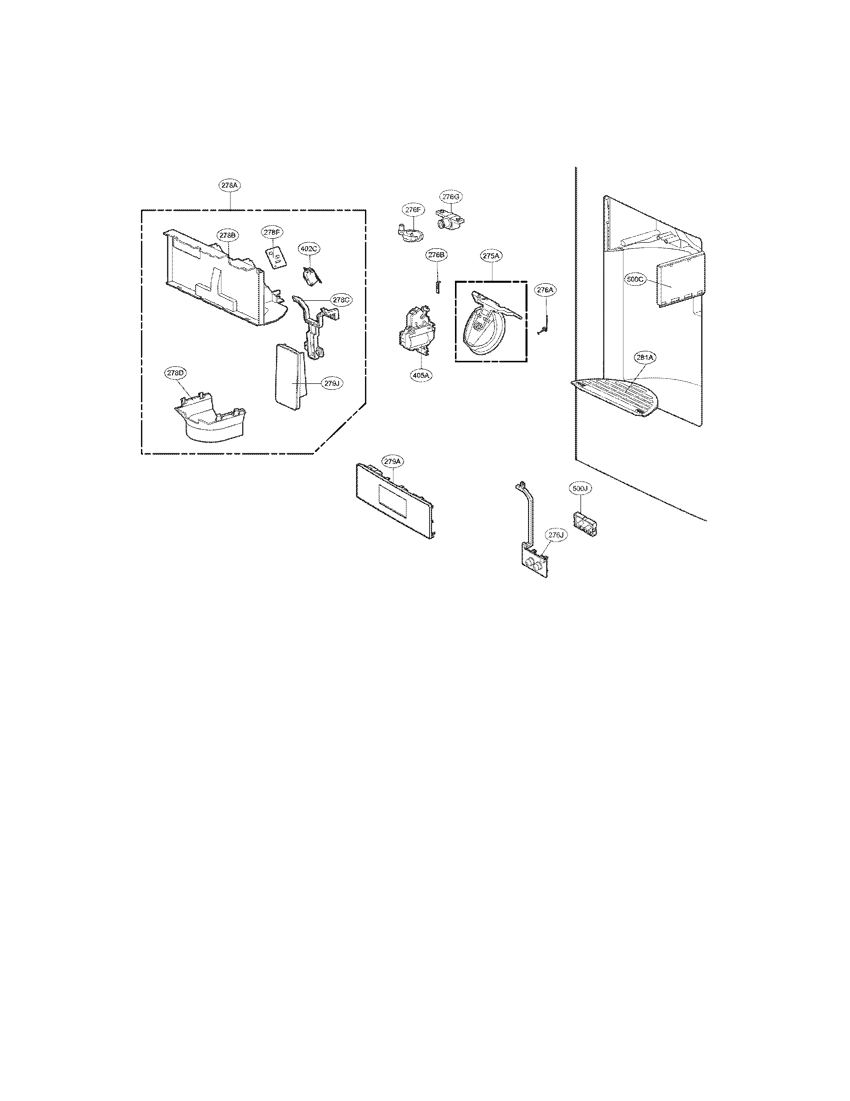 Kenmore Elite 79571063010 dispenser parts diagram