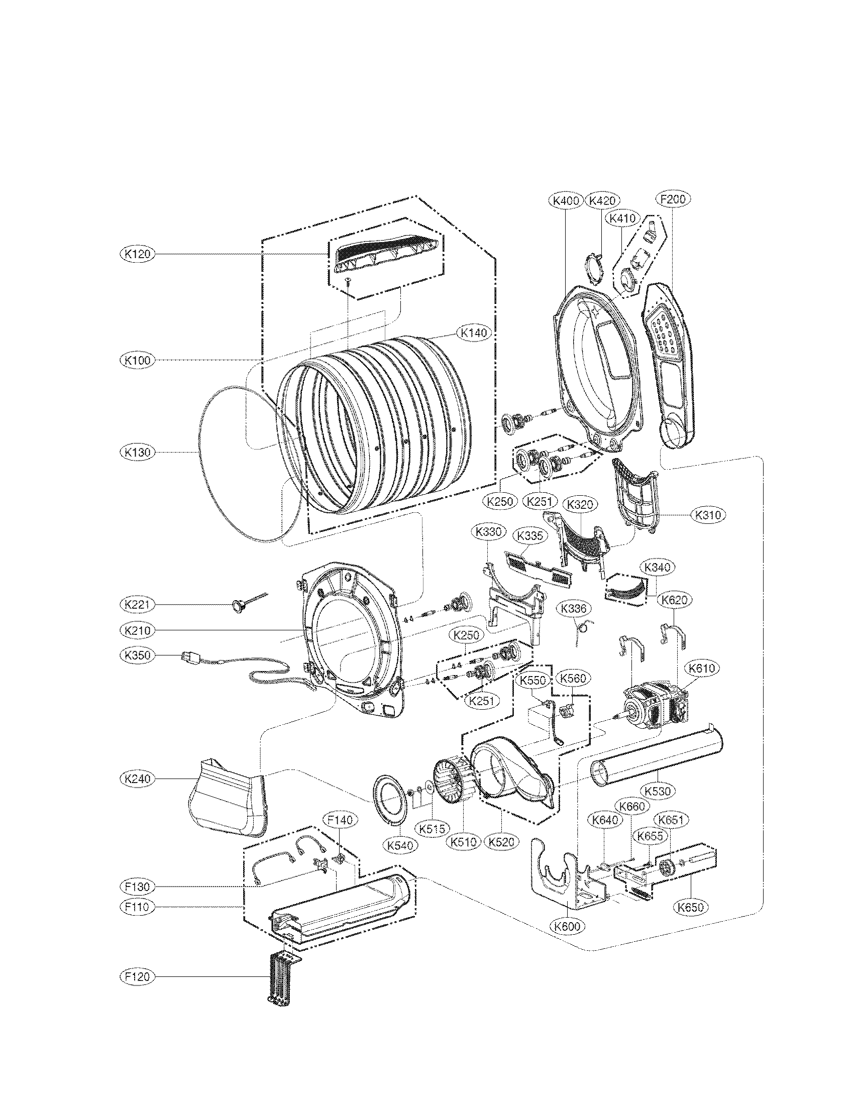 Kenmore Elite 79681072310 drum and motor assembly parts diagram