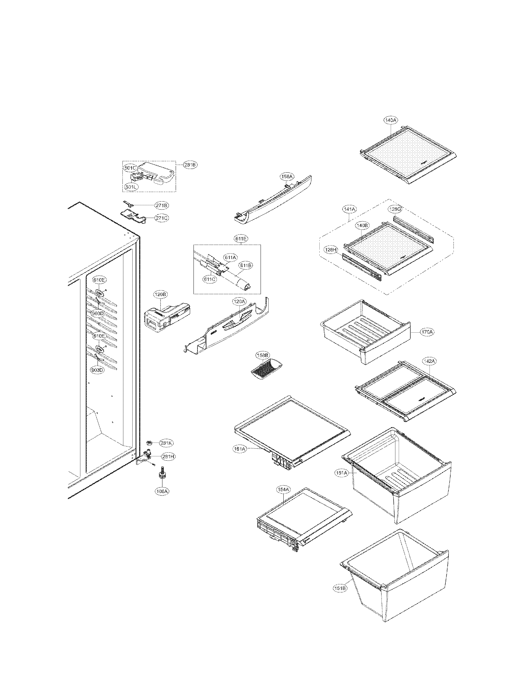 Kenmore Elite 79551373011 refrigerator compartment parts diagram