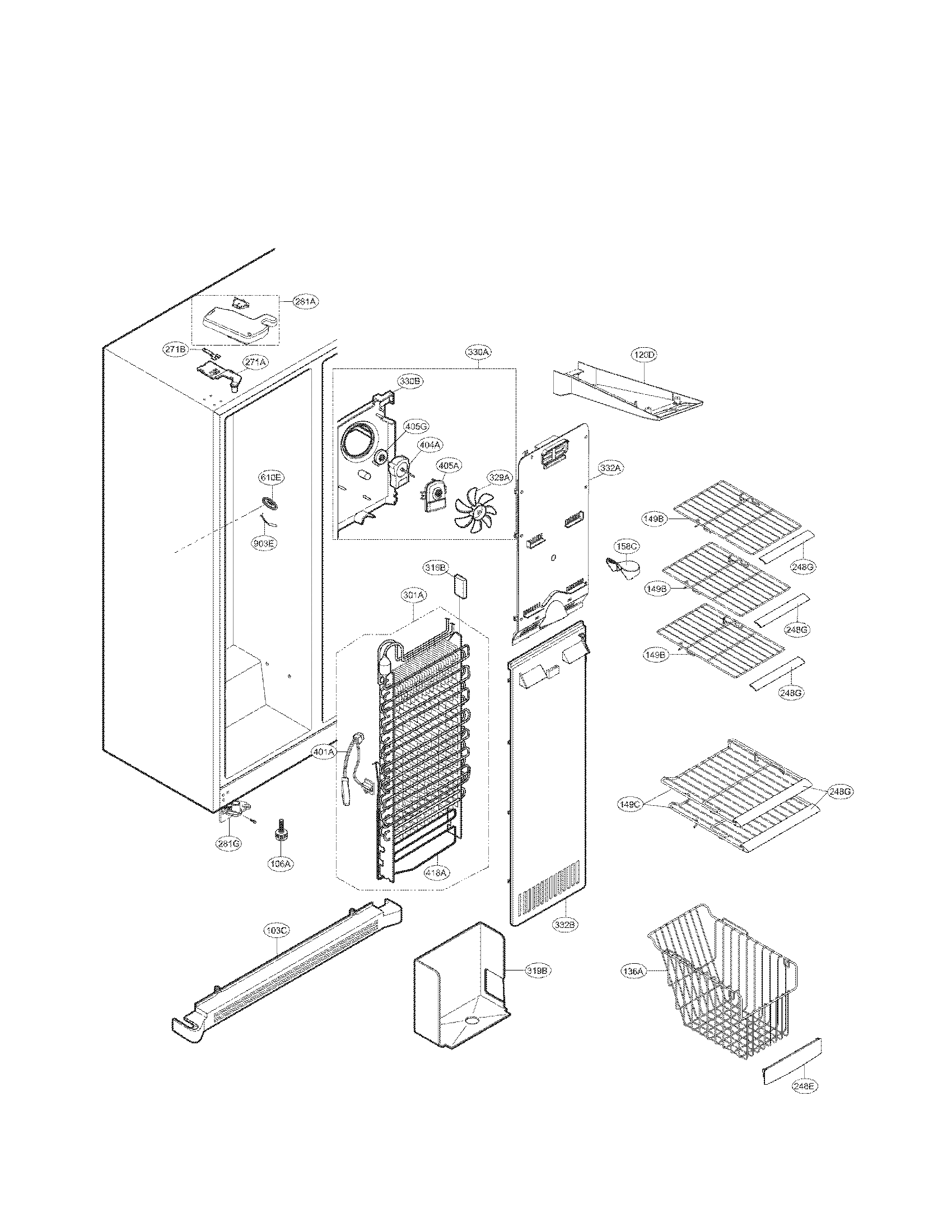 Kenmore Elite 79551379011 freezer compartment parts diagram