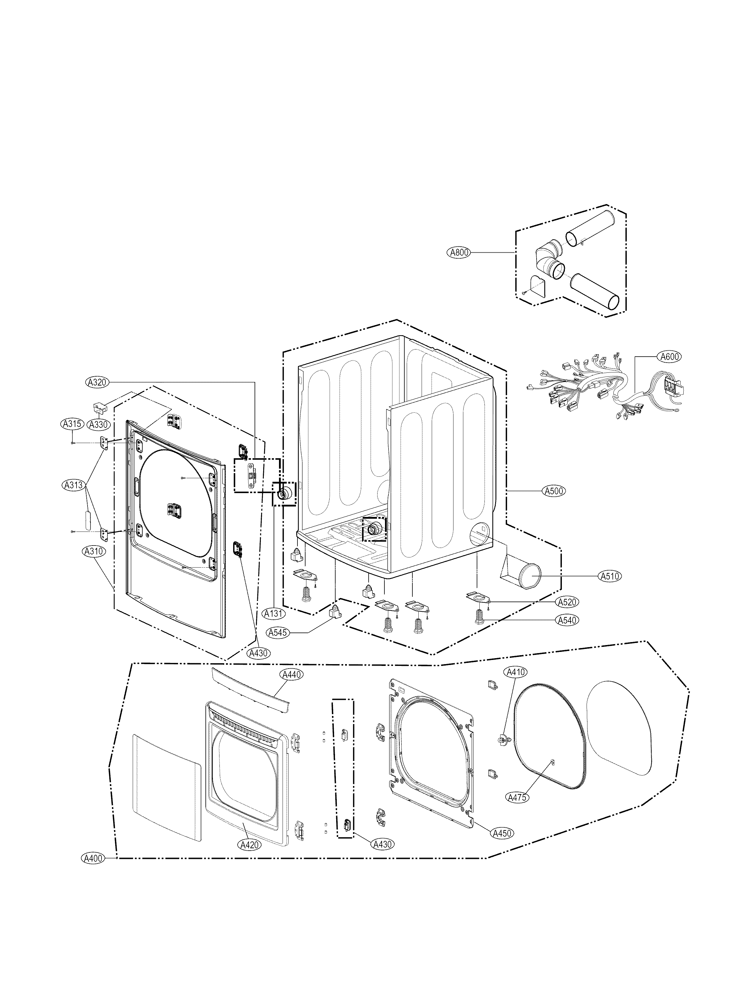 Kenmore Elite 79661412310 cabinet and door assembly diagram
