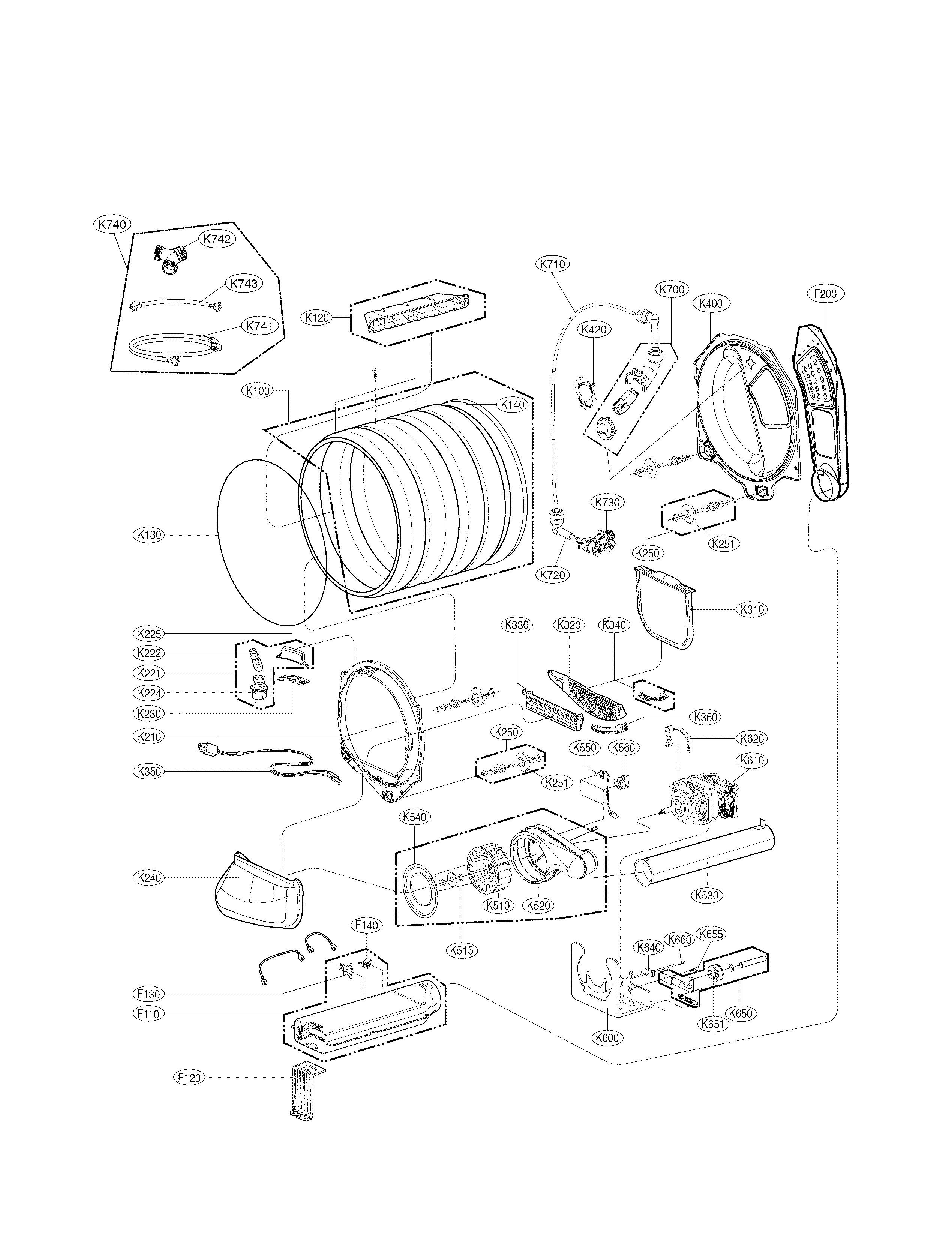 Kenmore Elite 79661412310 drum and motor assembly diagram
