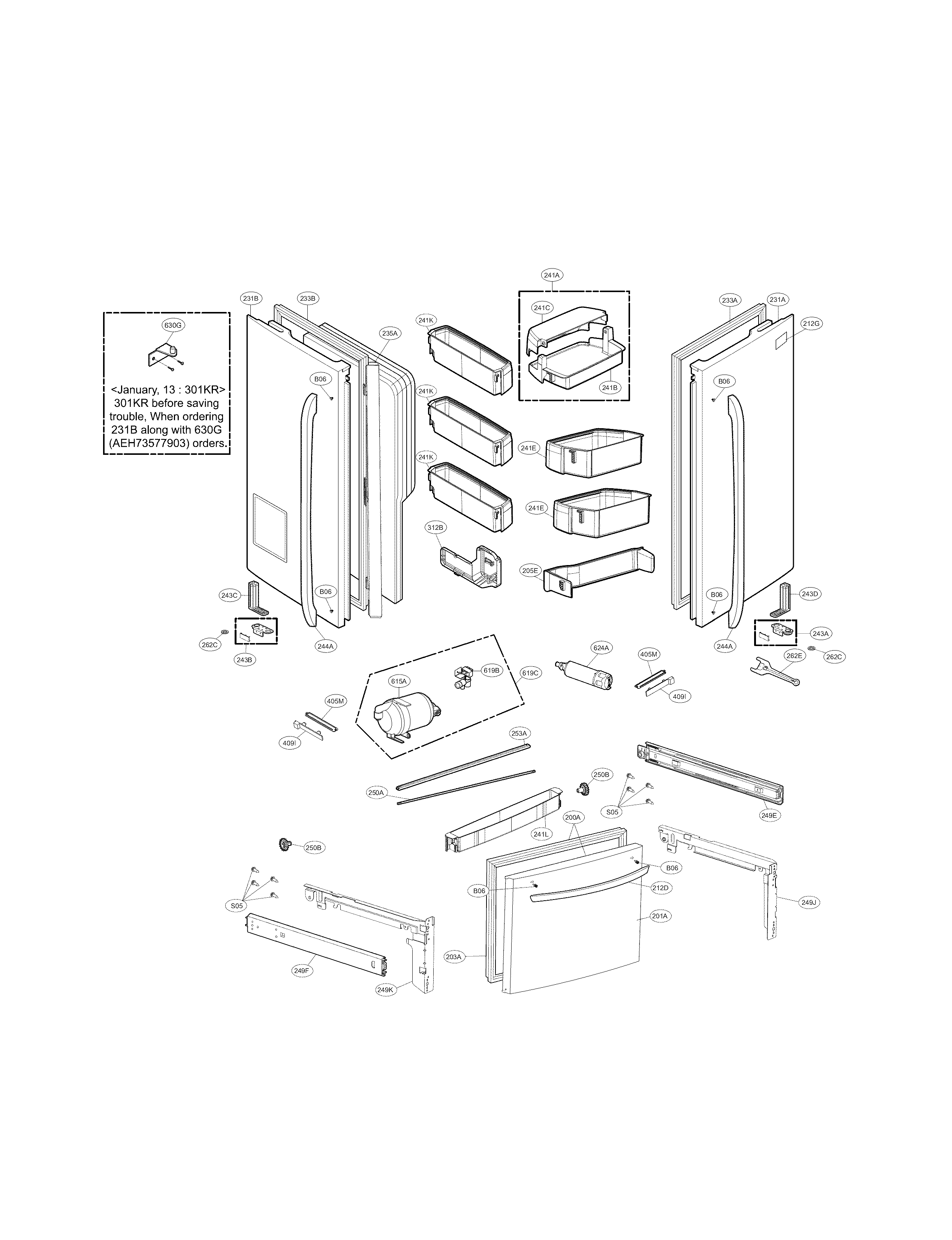 Kenmore Elite 79572049316 door parts diagram