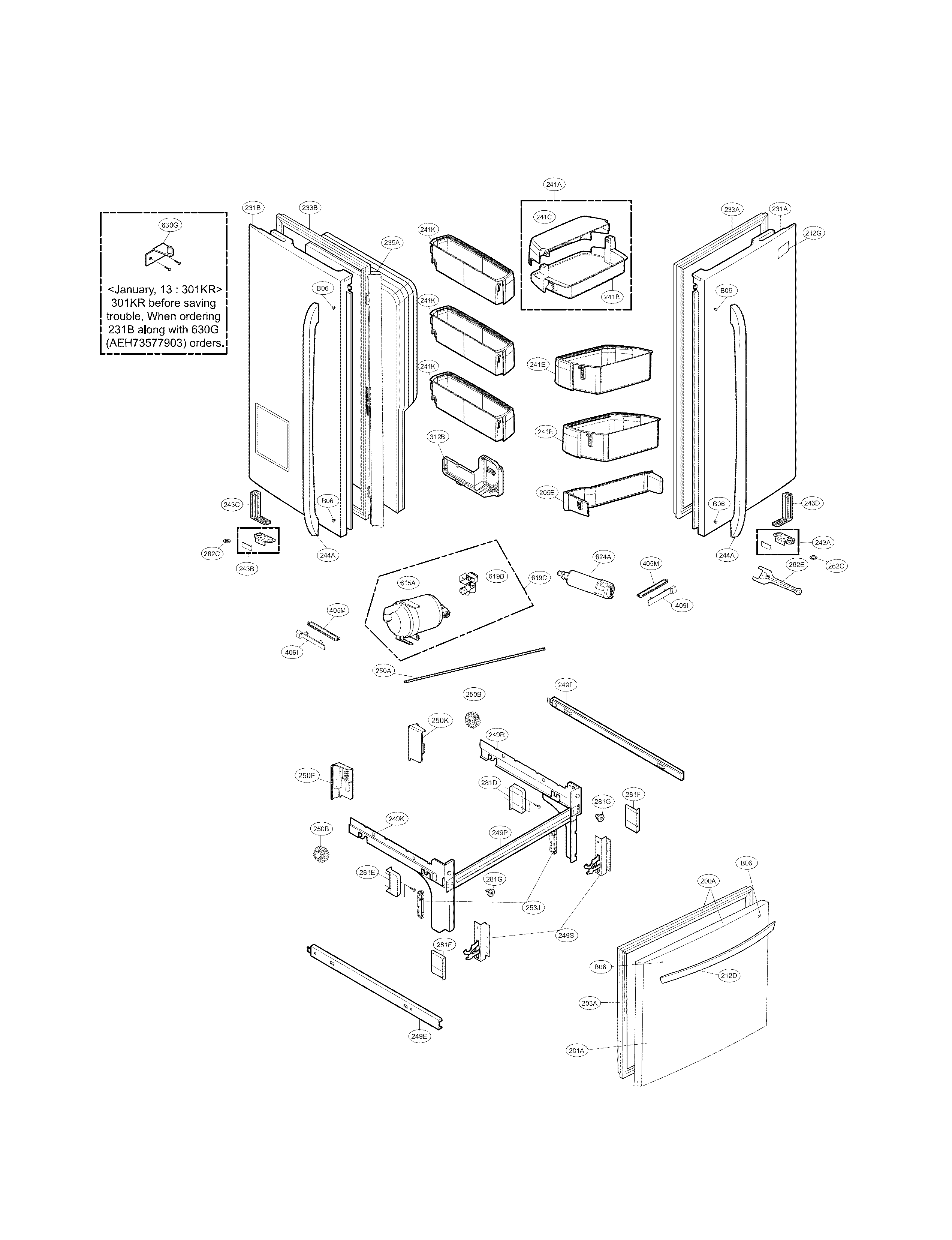 Kenmore Elite 79572093311 door parts diagram