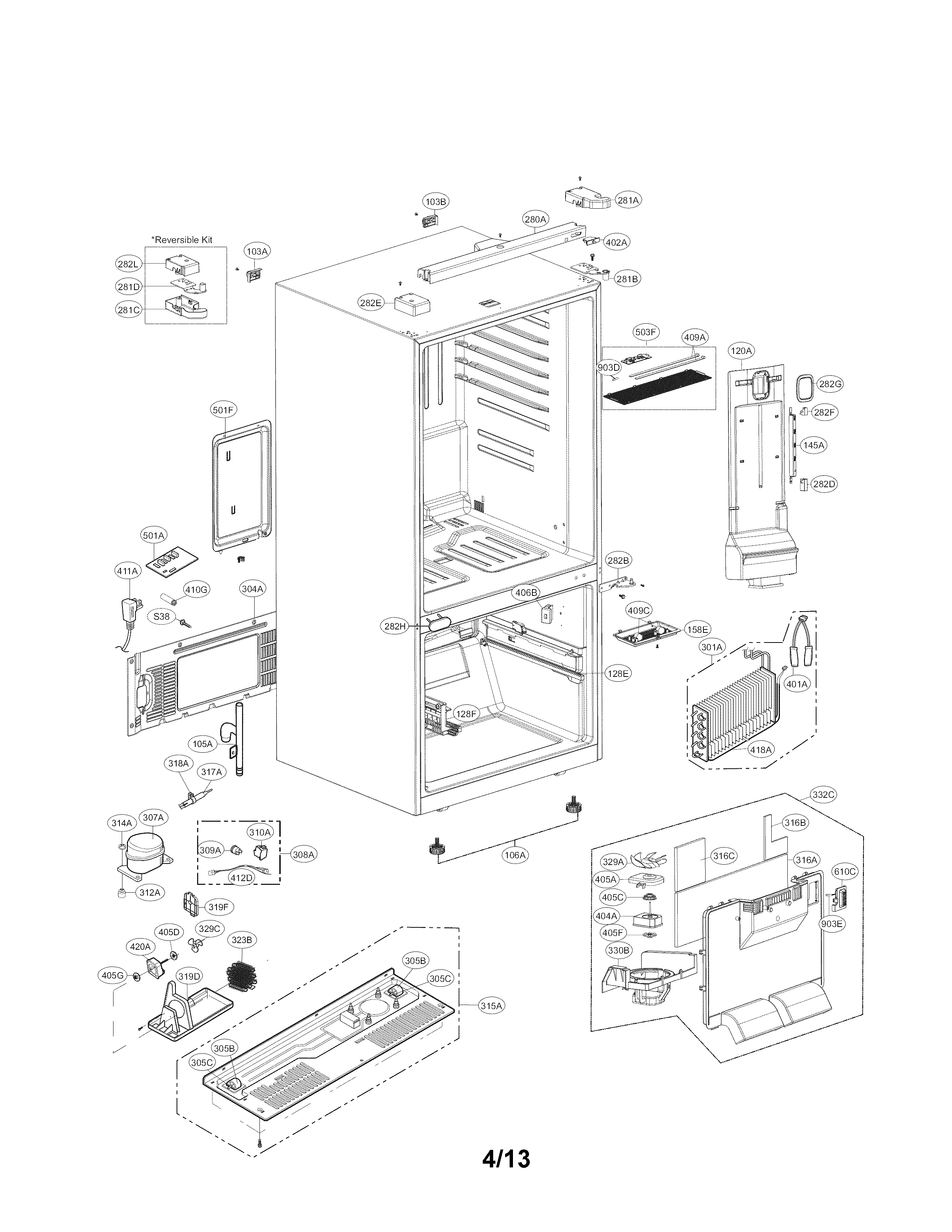 Kenmore Elite 79579043310 case parts diagram