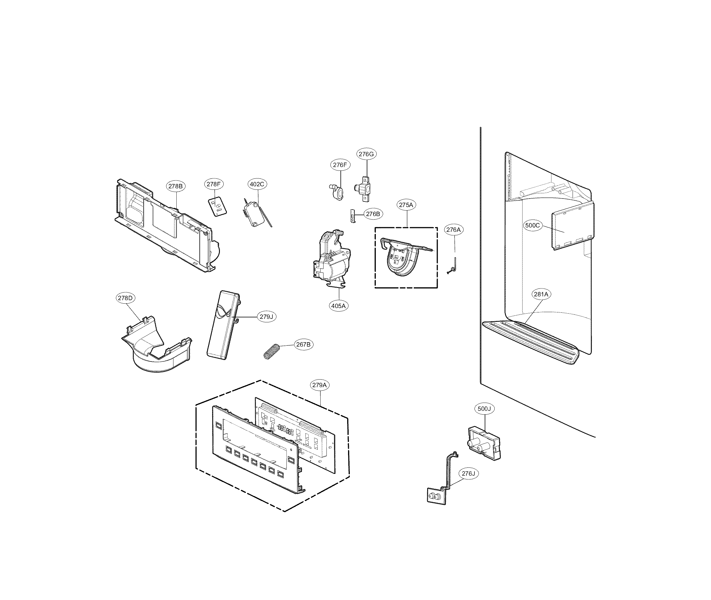 Kenmore Elite 79572052114 dispenser parts diagram