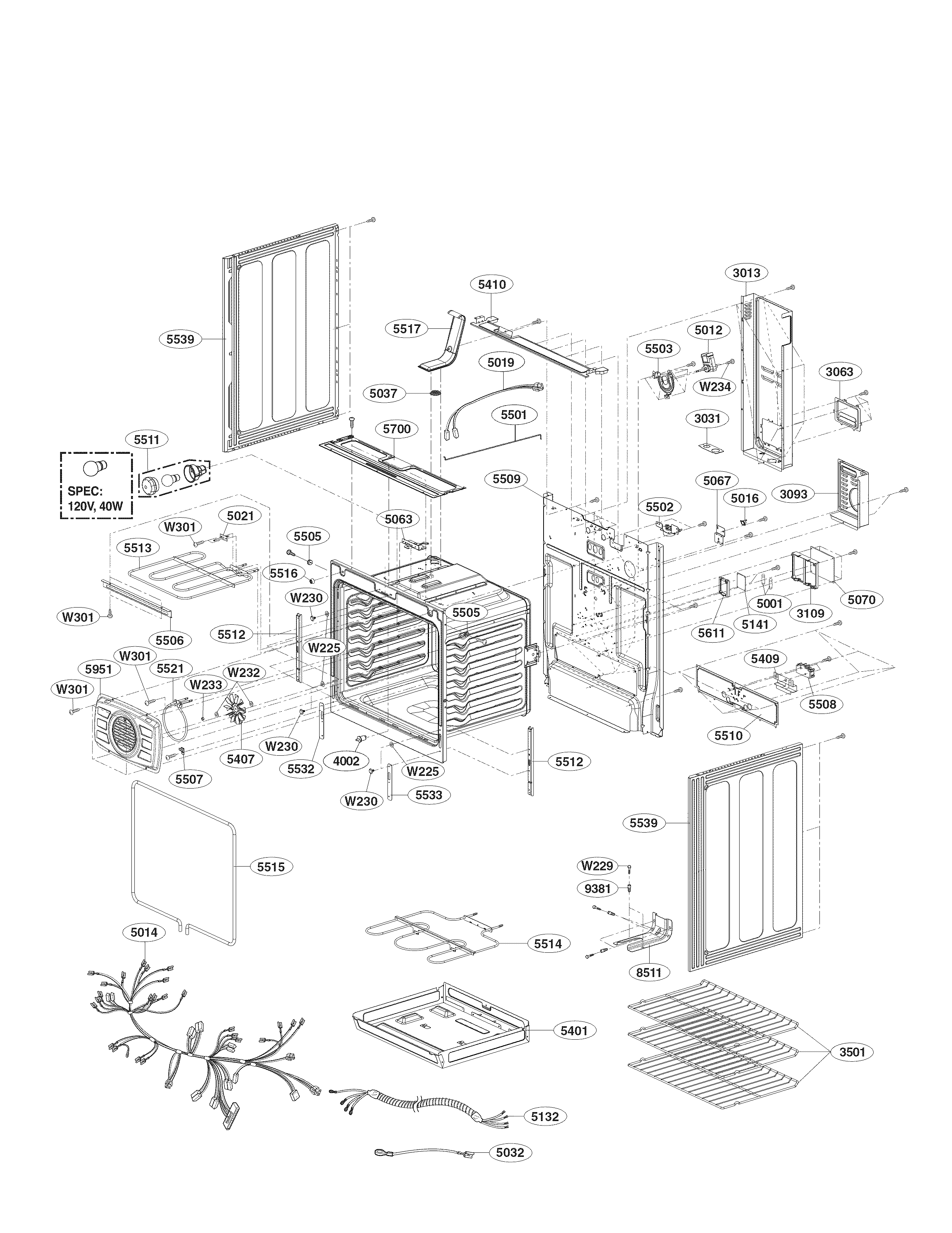 LG LRE3083SB/00 cavity assembly parts diagram