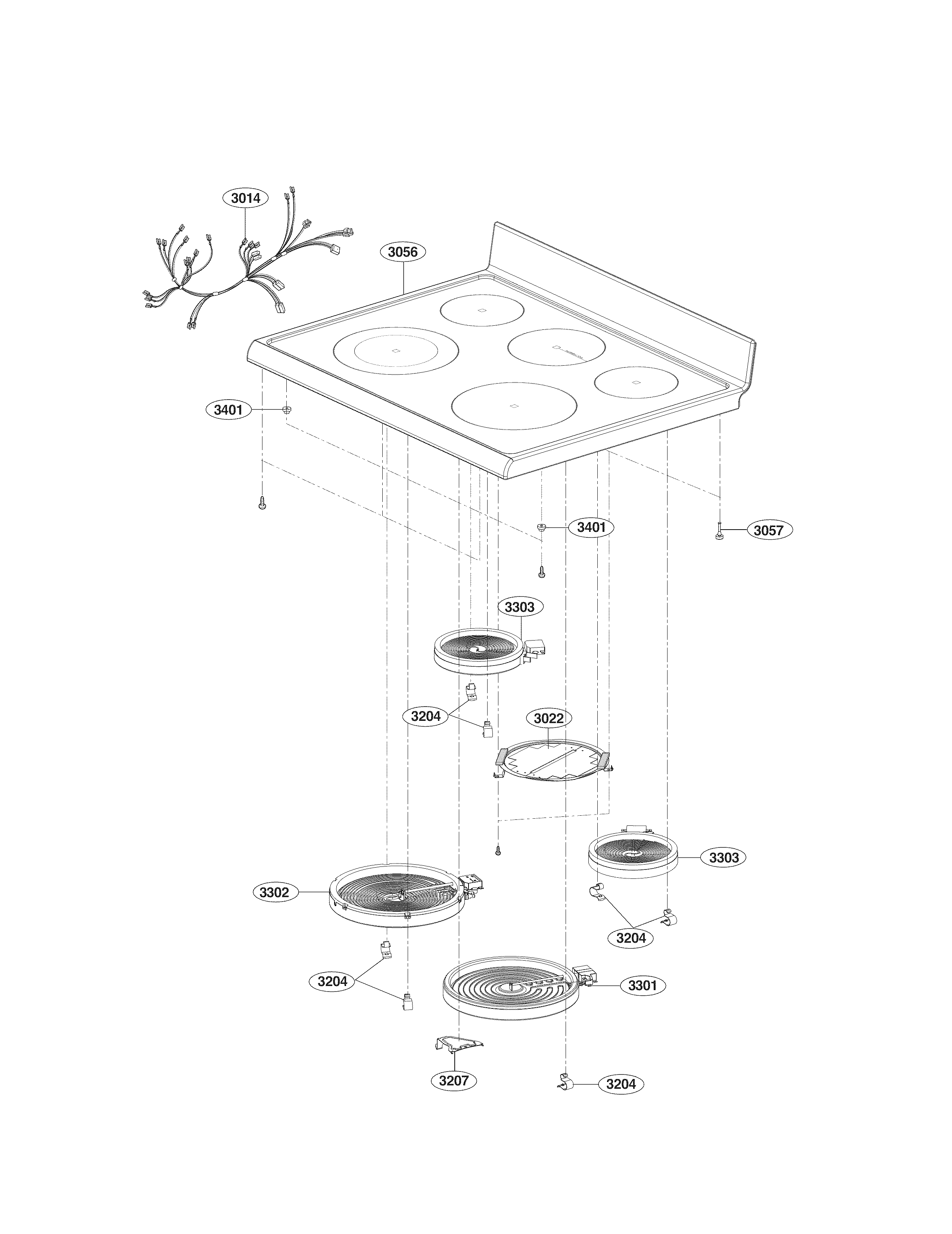 LG LRE3083SW/00 cooktop assembly parts diagram