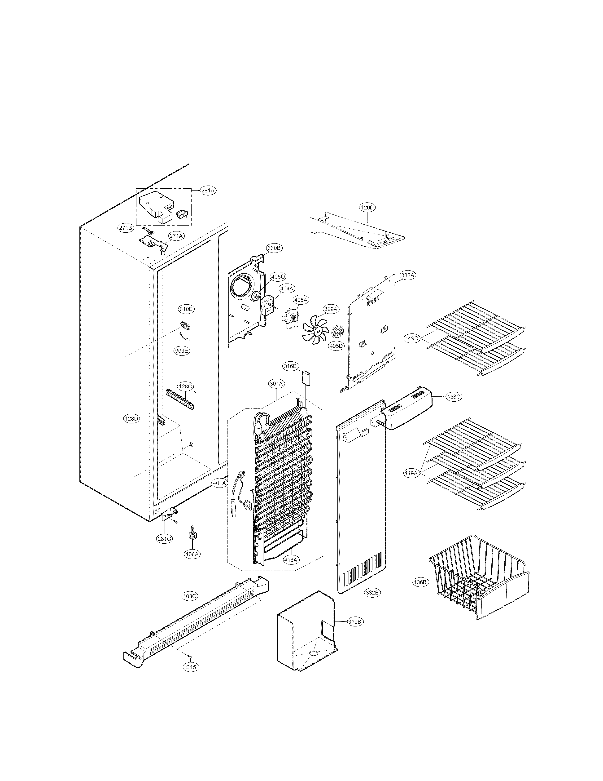 LG LSC27937ST freezer compartment parts diagram