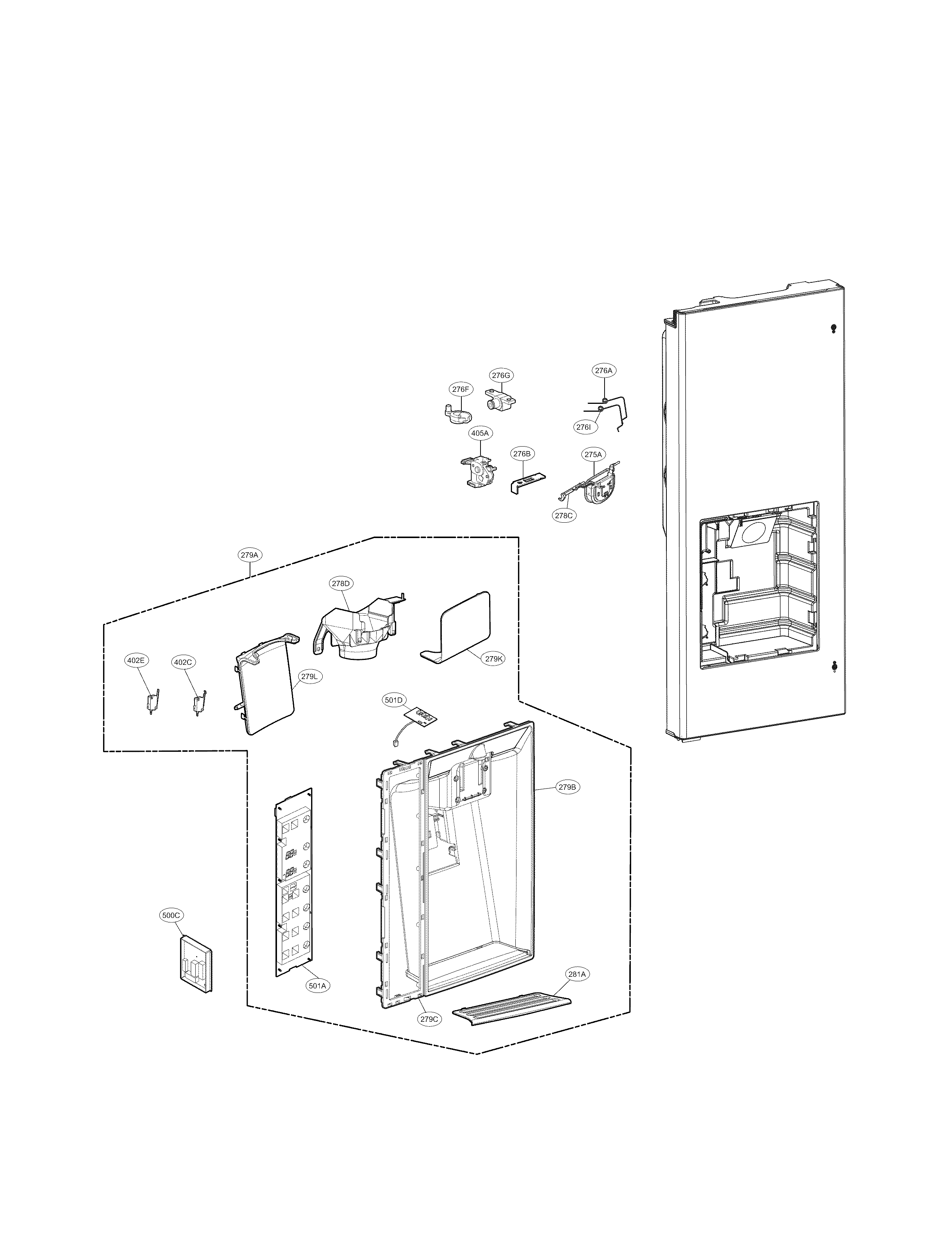 LG LMX30995ST/00 ice and dispenser parts diagram