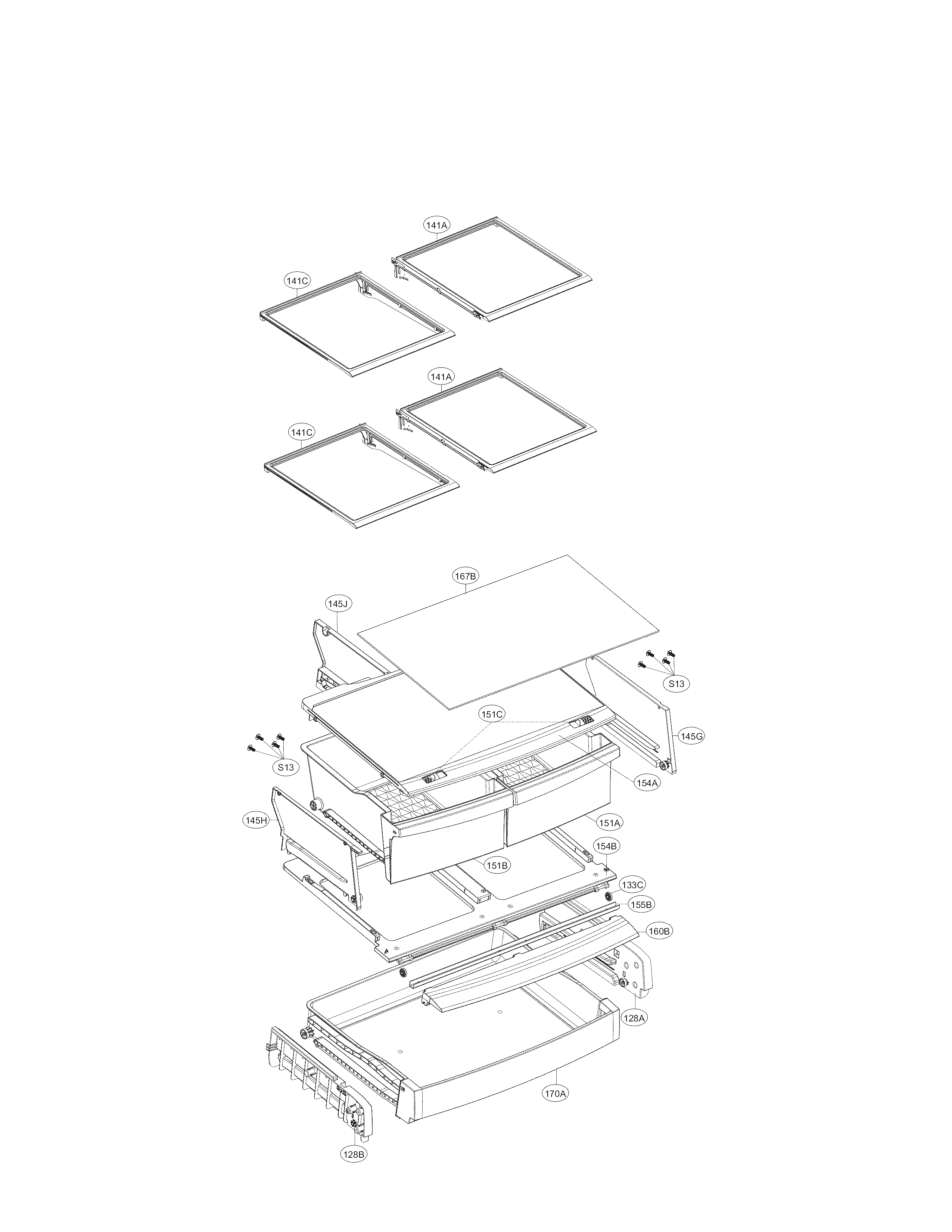 Kenmore 79571313310 refrigerator compartment parts diagram