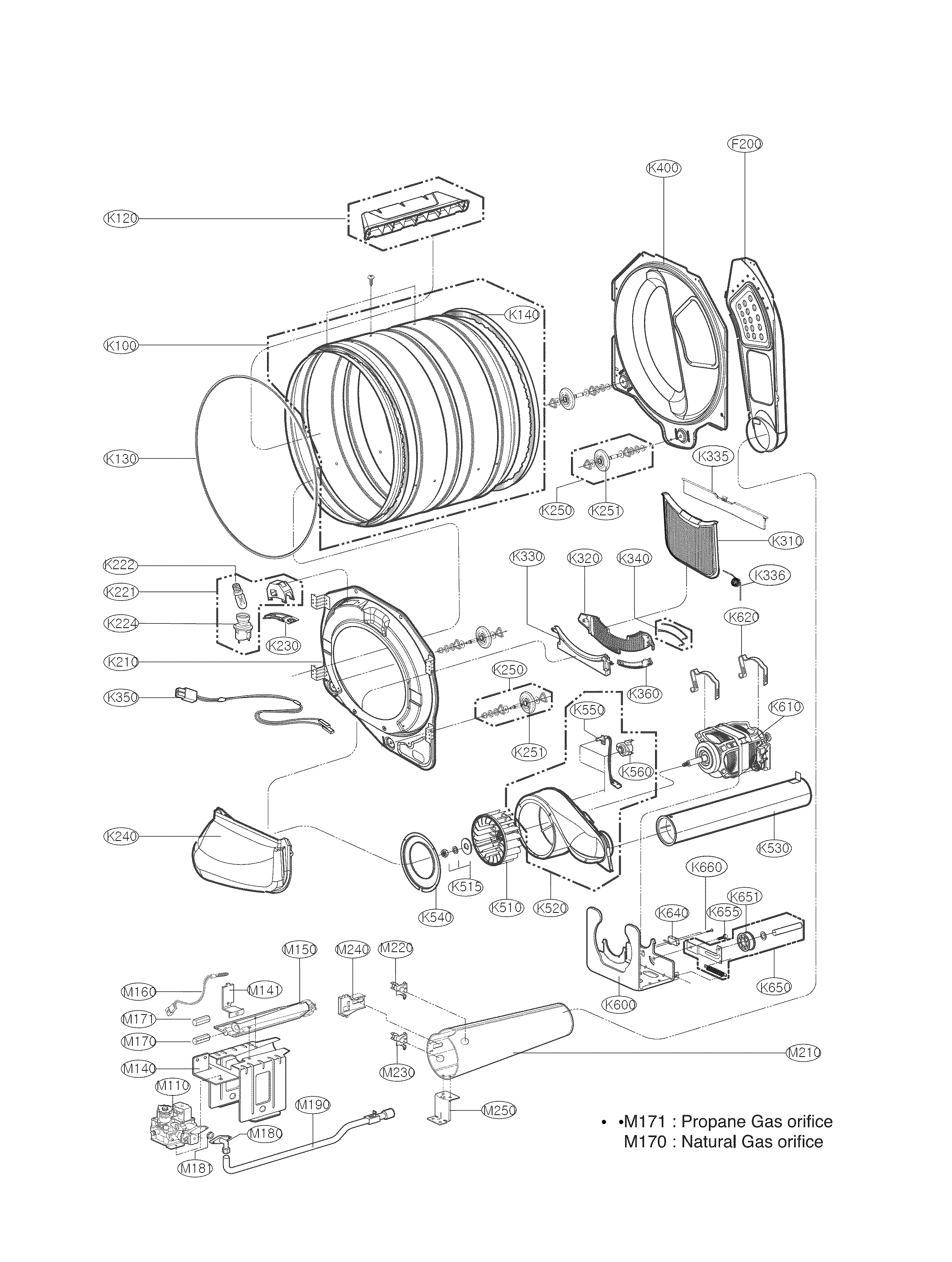 Kenmore 79691172210 drum and motor parts diagram
